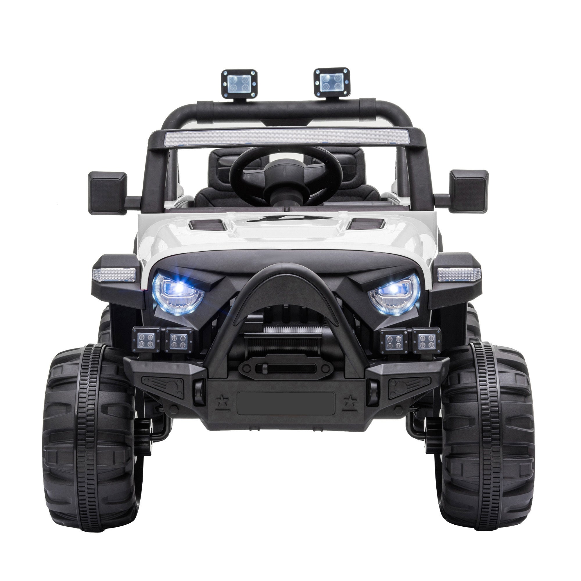12V Electric Motorized Off-Road Vehicle, 2.4G Remote Control Kids Ride On Car, Head/Rear Lights, Music, Rear Spring Suspension, White