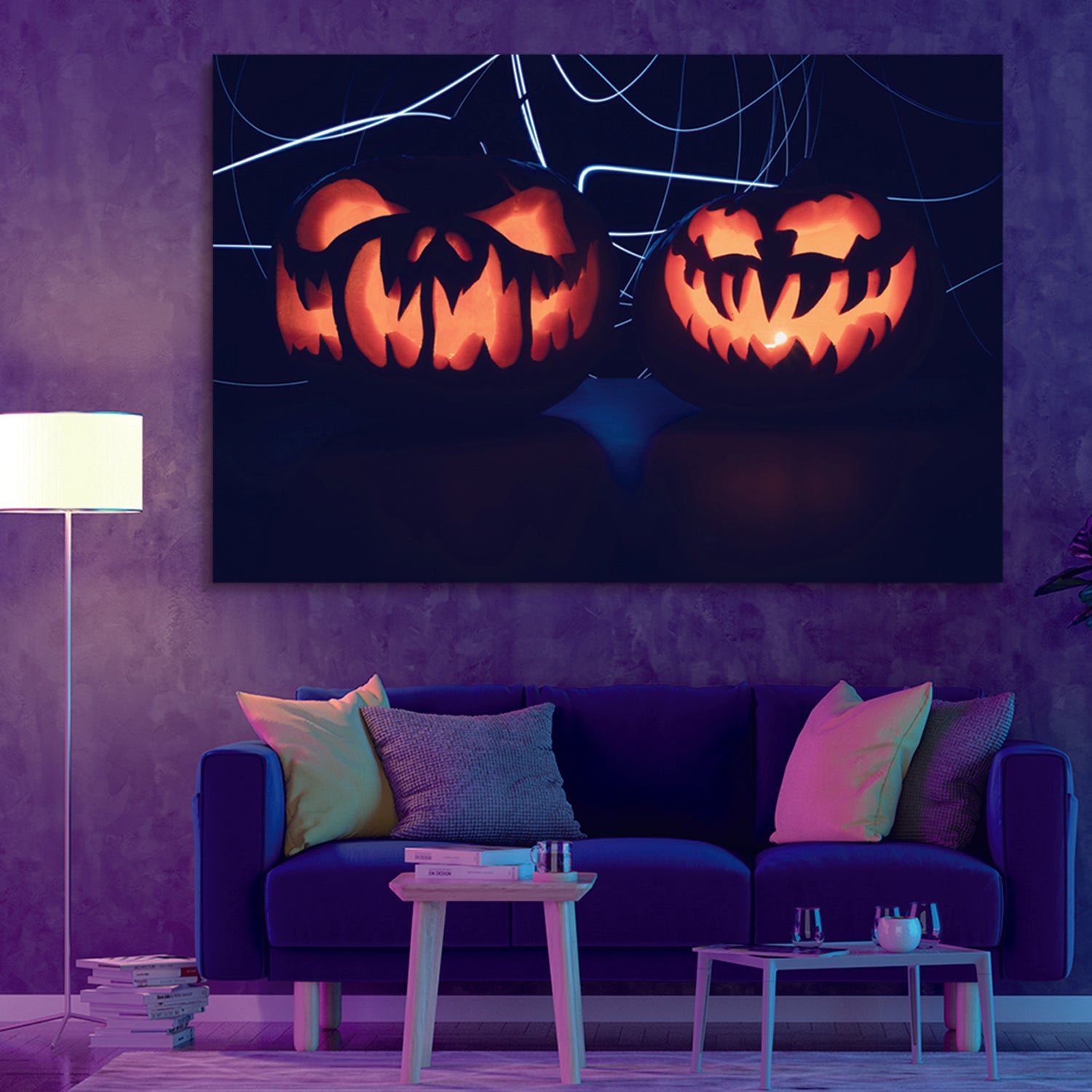 Drop-Shipping Framed Canvas Wall Art Decor Painting For Halloween,Scary Pumpkin Painting For Halloween Gift, Decoration For Halloween Office Living Room, Bedroom Decor-Ready To Hang