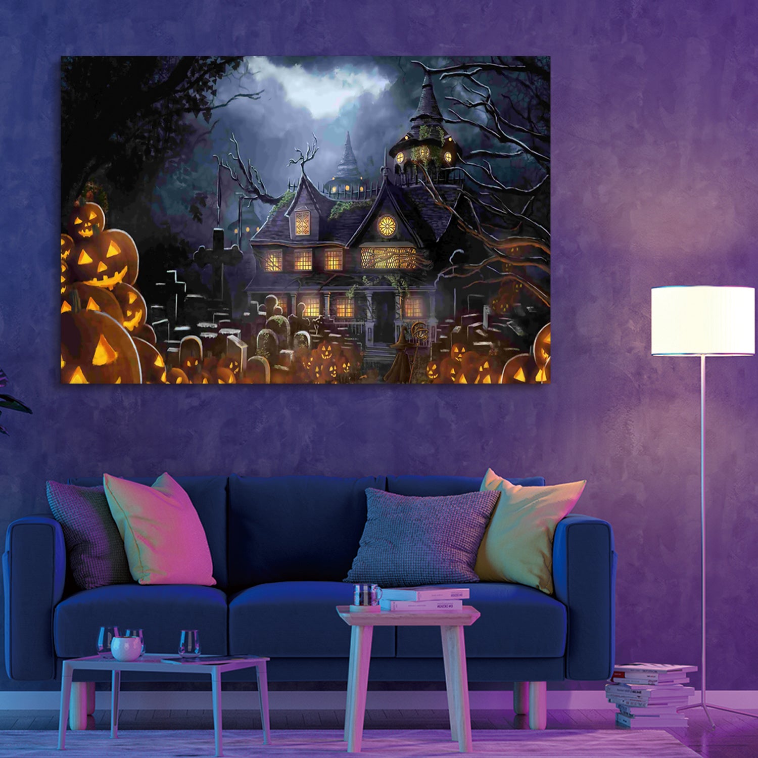 Drop-Shipping Framed Canvas Wall Art Decor Painting For Halloween, Haunted Jack-o-lanterns Farm Painting For Halloween Gift, Decoration For Halloween Office Living Room, Bedroom Decor-Ready To Hang