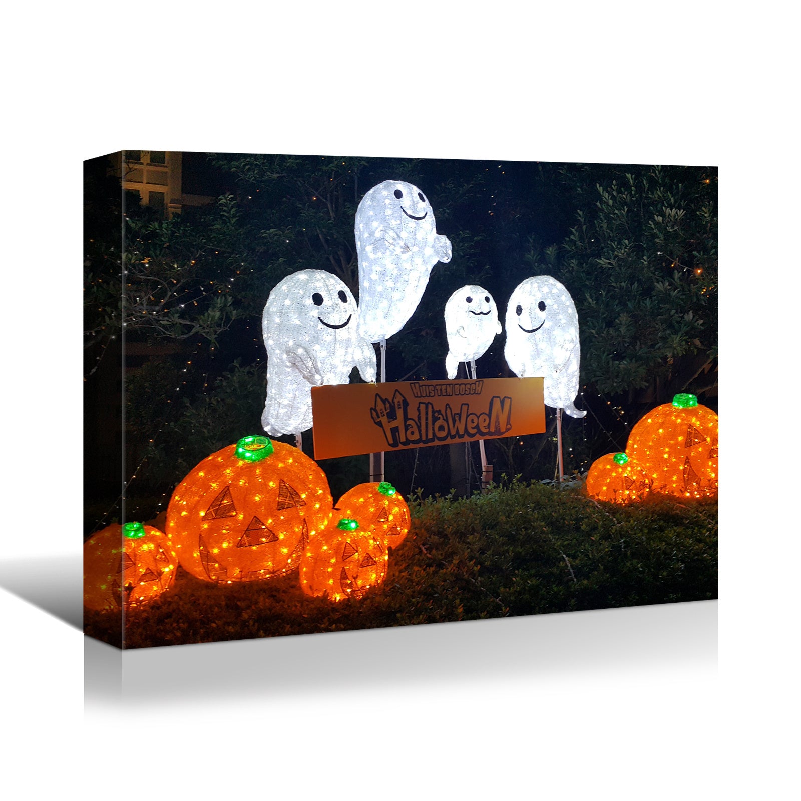 Drop-Shipping Framed Canvas Wall Art Decor Painting For Halloween,Cute Ghost Painting For Halloween Gift, Decoration For Halloween Office Living Room, Bedroom Decor-Ready To Hang