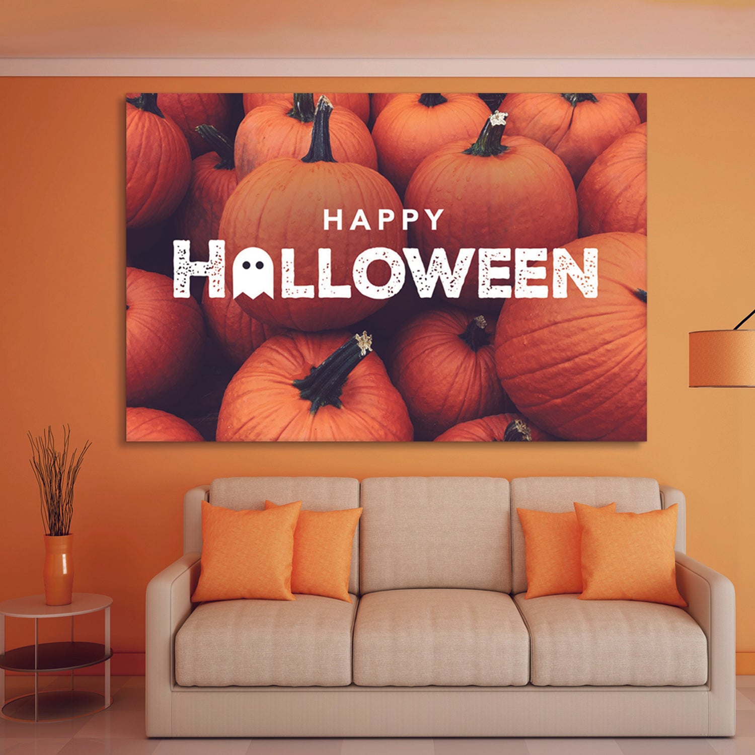 Drop-Shipping Framed Canvas Wall Art Decor Painting For Halloween, Pumpkin Painting For Halloween Gift, Decoration For Halloween Living Room, Bedroom Decor-Ready To Hang