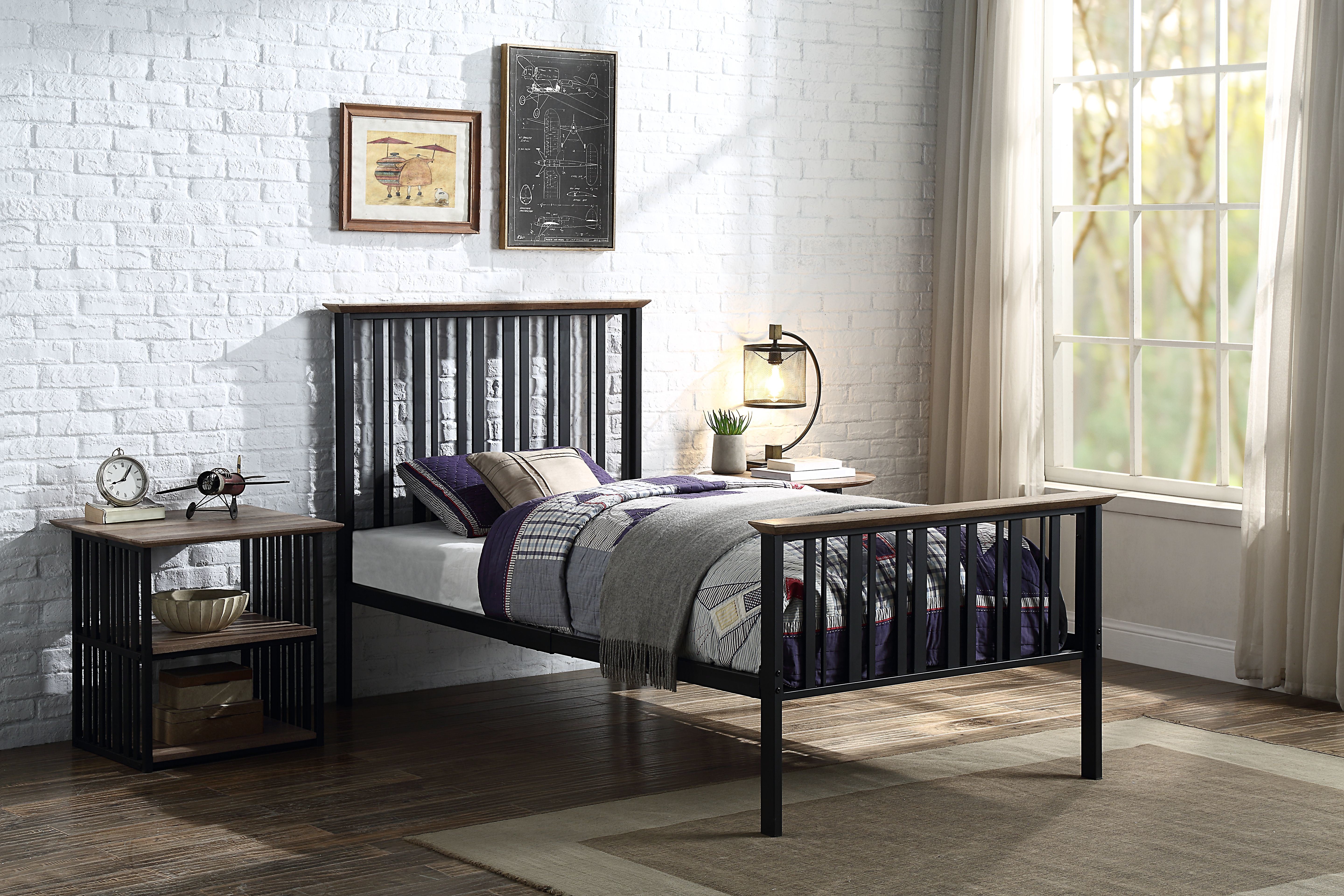 ACME Zudora Twin Bed , Antique Oak & Black Finish BD01747T