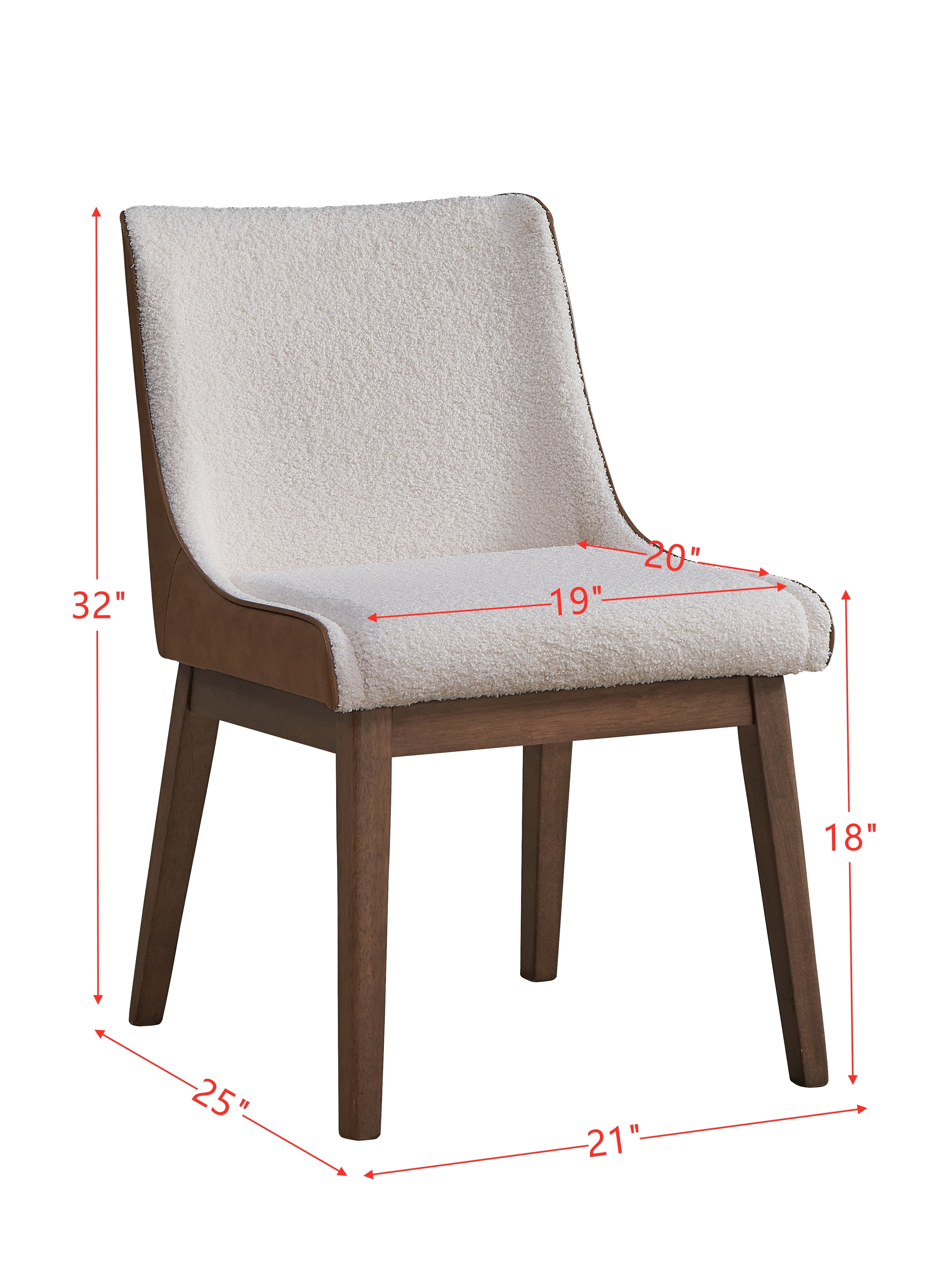 ACME Ginny Side Chair (Set-2), White Boucle, Brown Velvet & Walnut Finish DN02308