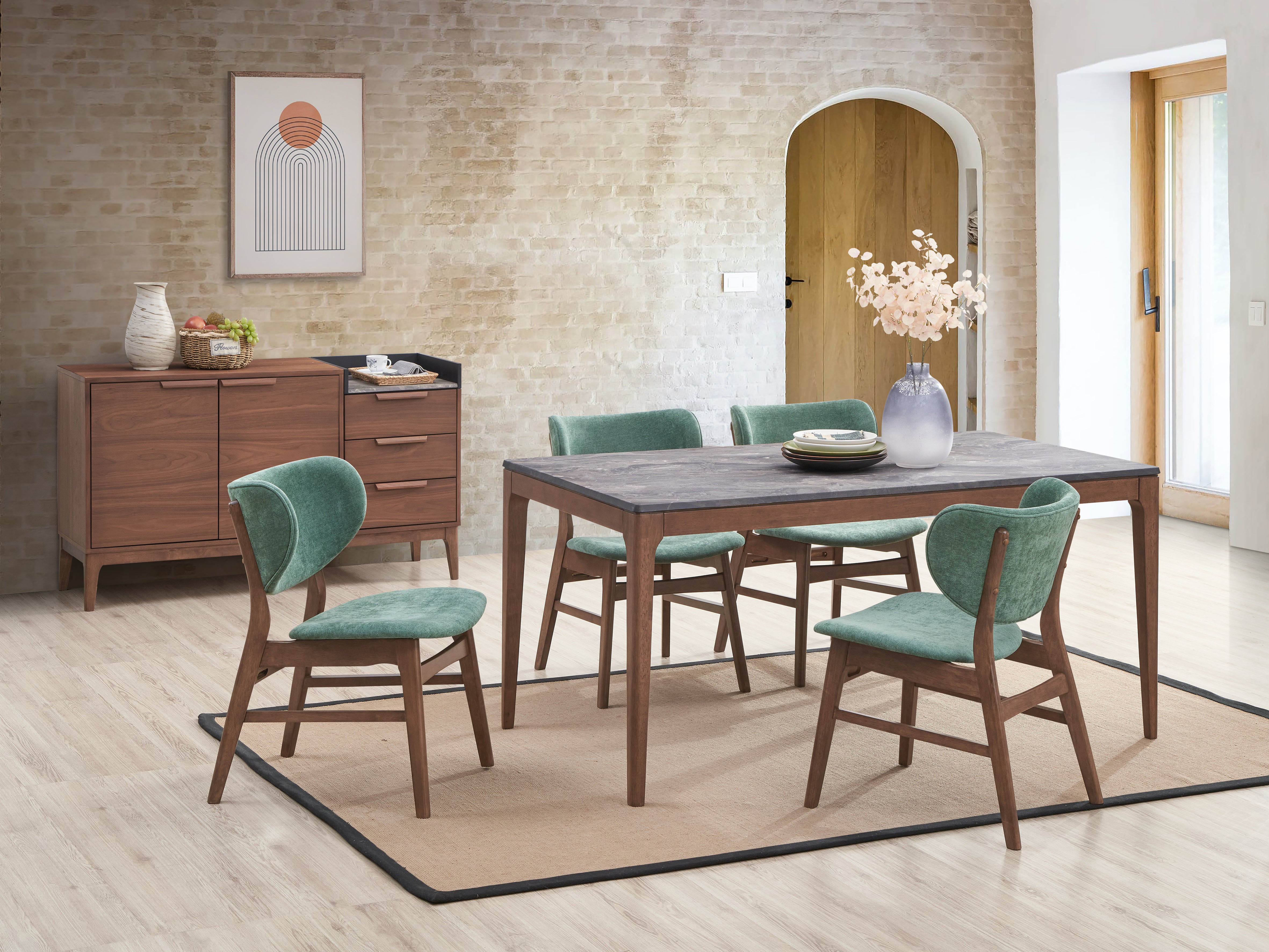 ACME Bevis Dining Table, Stone & Walnut Finish DN02312