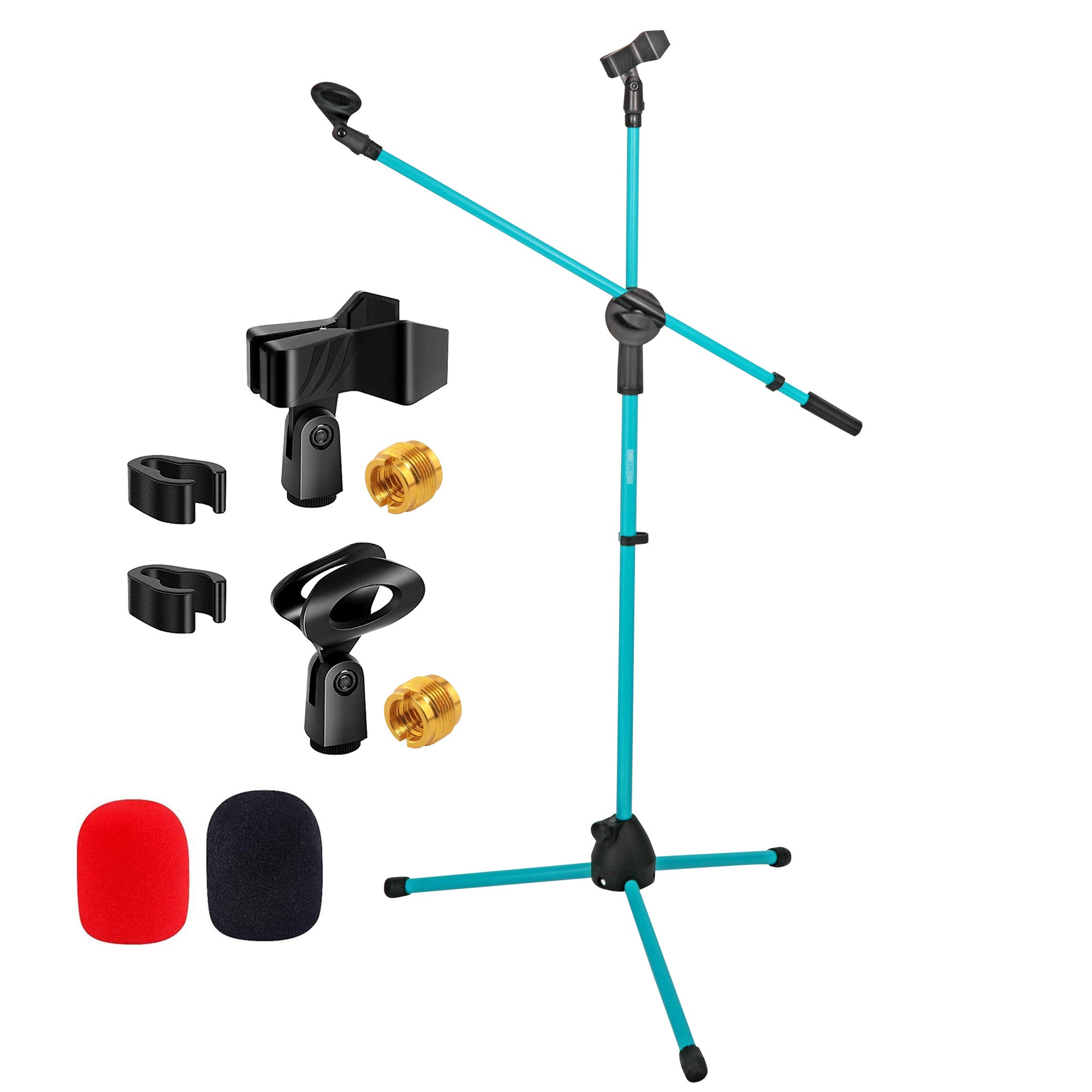 5 Core Mic Stand Collapsible Height Adjustable 31 to 59' Dual Metal Microphone Tripod Stand w Boom Arm Stand Para Microfono for Singing, Karaoke, Stage and Outdoor Activities 4Pcs