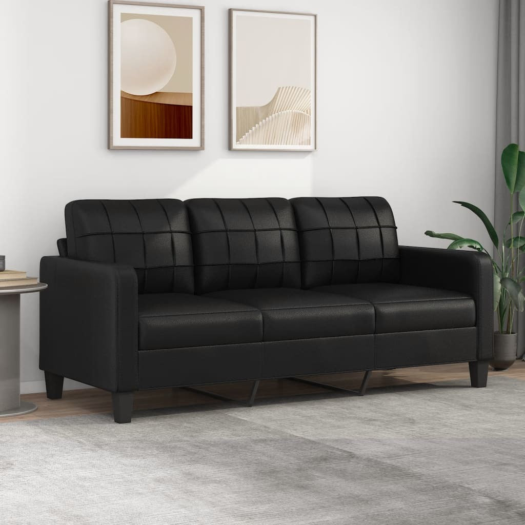 3-Seater Sofa Black 70.9" Faux Leather