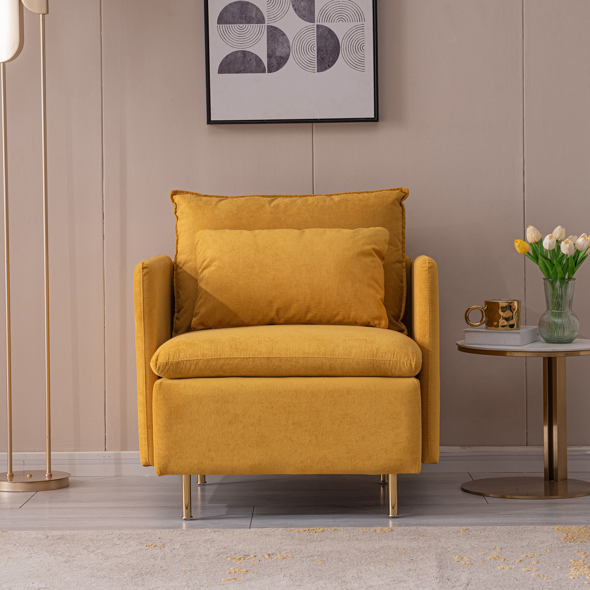 Modern fabric accent armchair,upholstered single sofa chair,Yellow Cotton Linen-30.7''