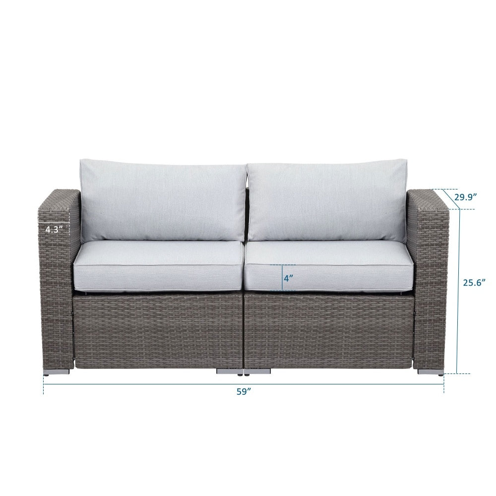 Comfy Rattan 2 Person Couch Twin Double Light Grey Couch Modern Sofas Furniture For Patio Outdoor