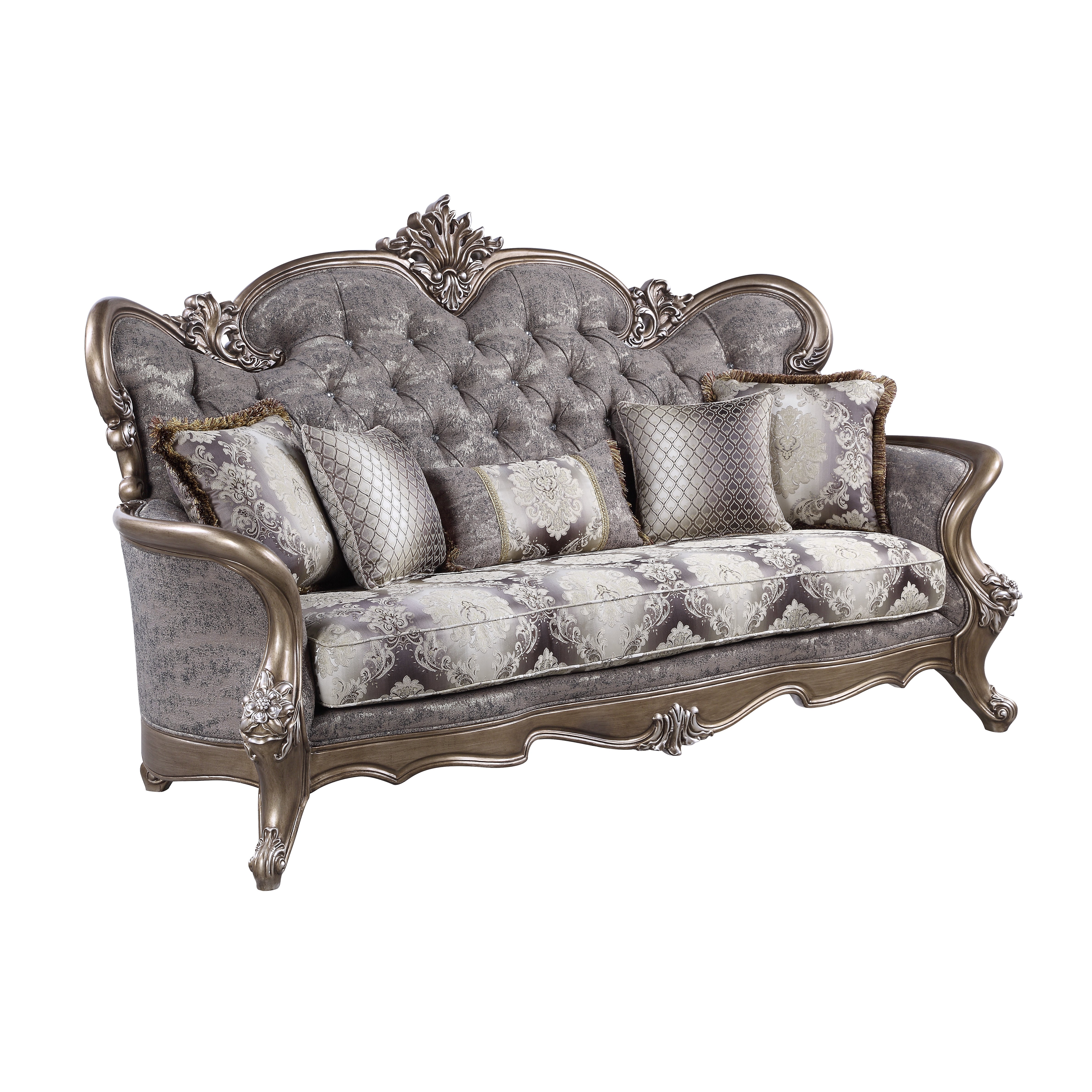 ACME Elozzol Sofa w/5 pillows in Fabric & Antique Bronze Finish LV00299