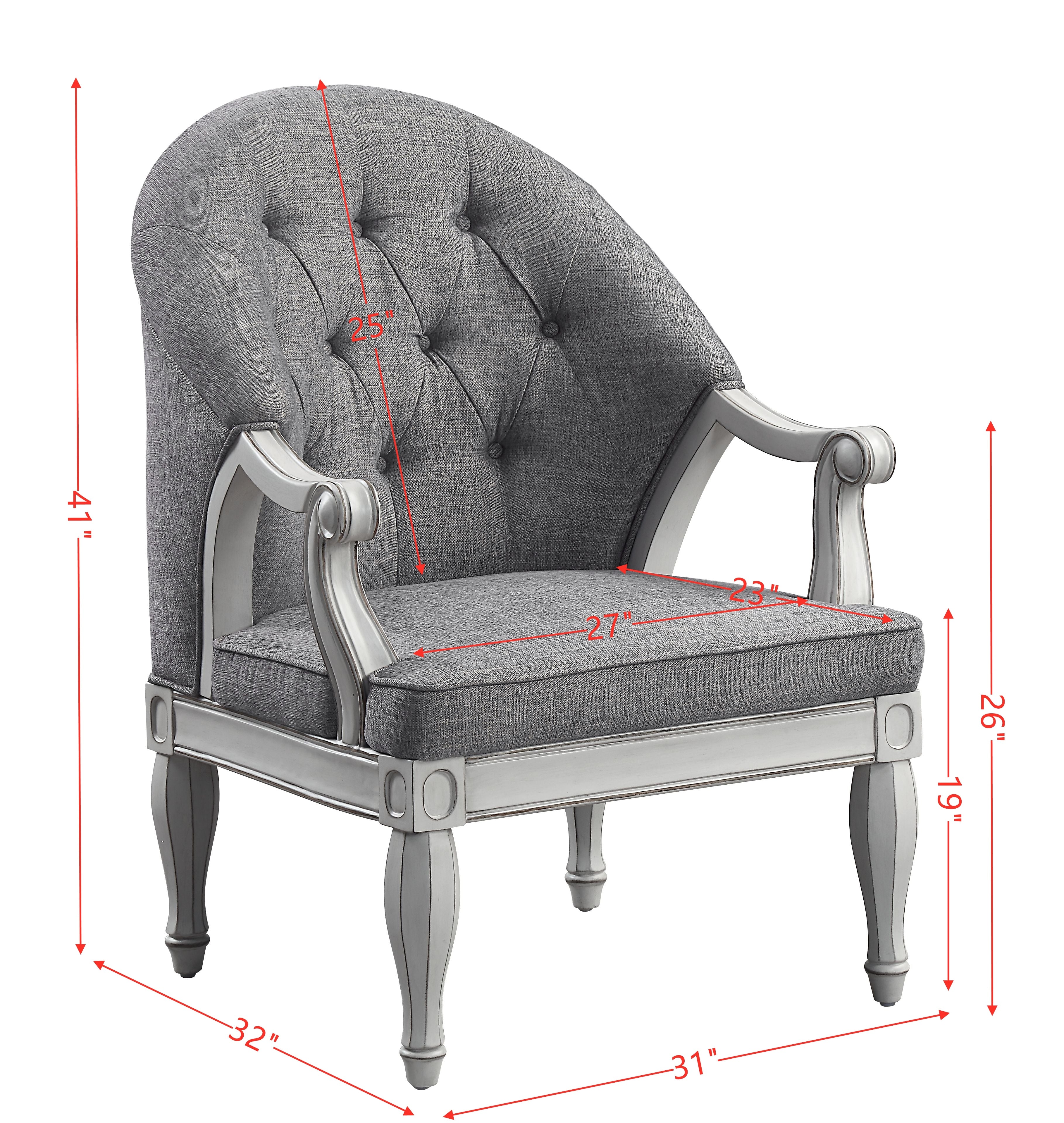 ACME Florian Chair, Gray Fabric & Antique White Finish LV02121