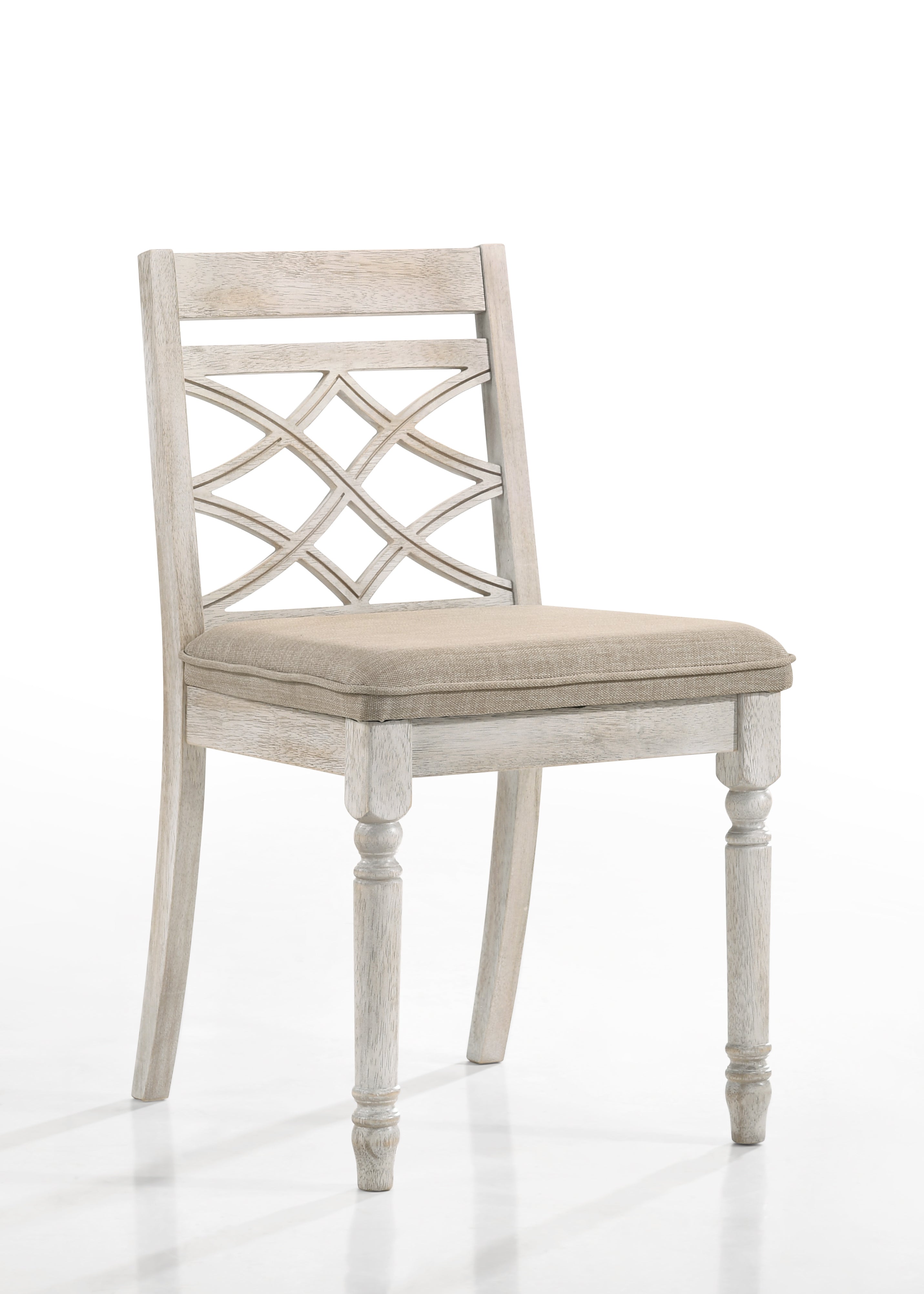 ACME Cillin Side Chair (Set-2), Fabric & Antique White Finish DN01806