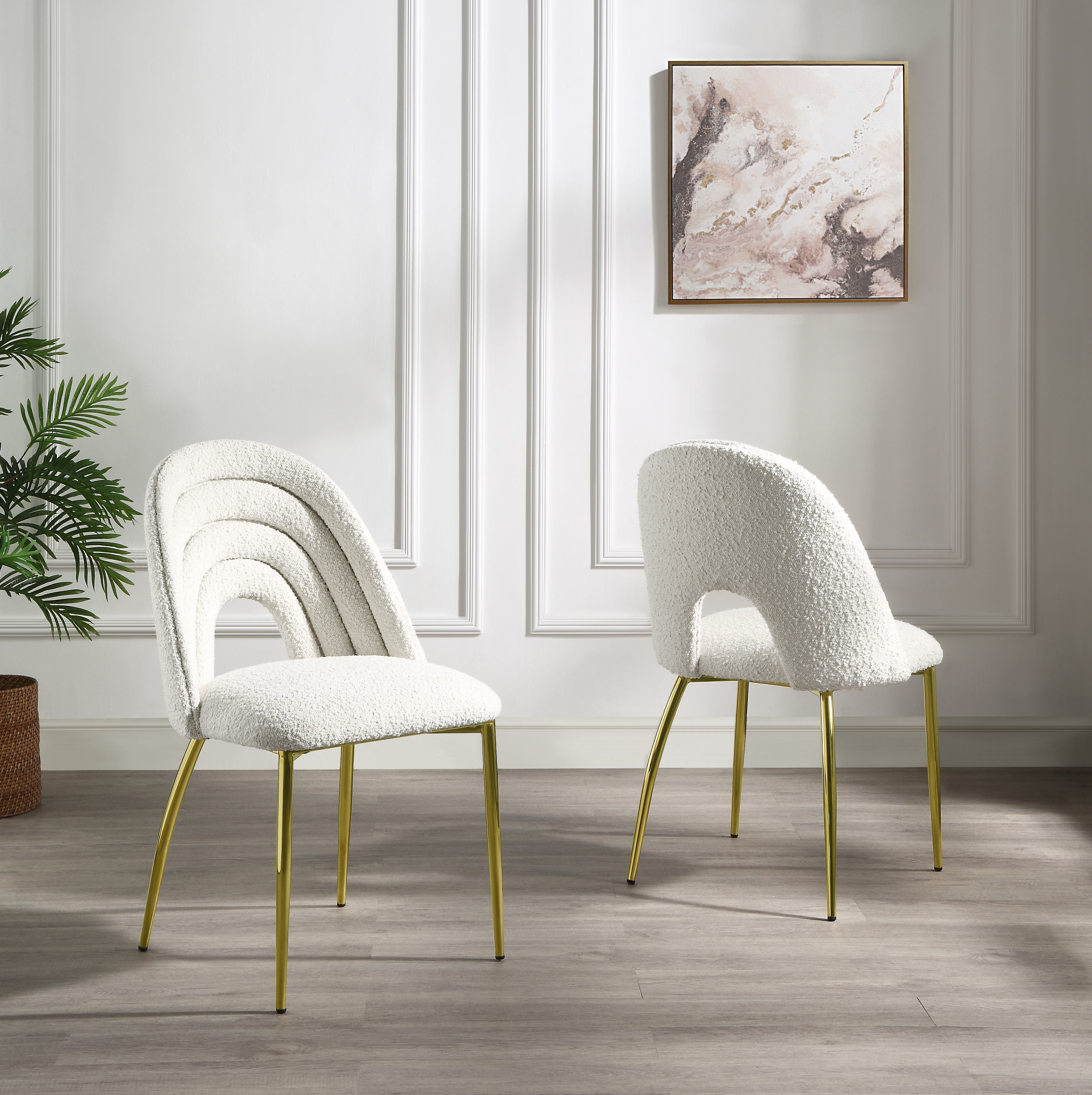 ACME Fadri Side Chair (Set-2), Teddy Sherpa & Mirrored Gold Finish DN01953