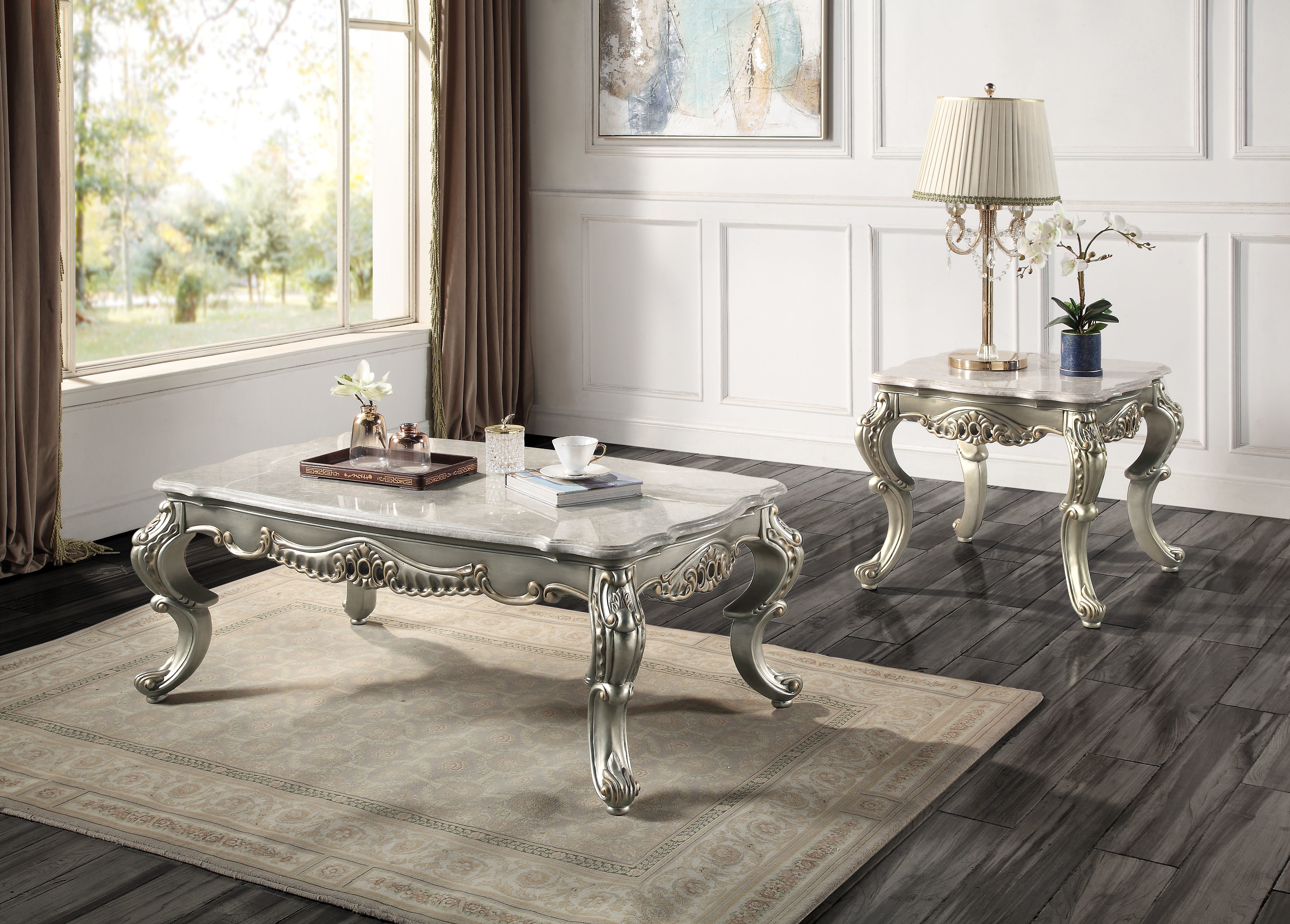 ACME Miliani Coffee Table , Natural Marble & Antique Bronze Finish LV01783