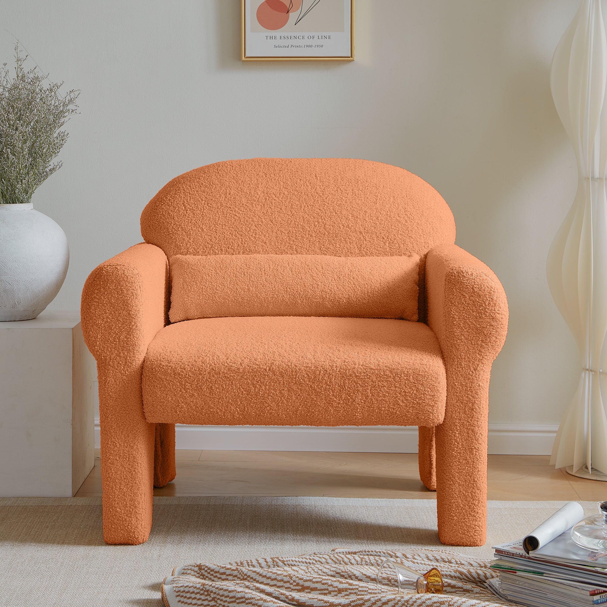 [VIDEO provided]modern boucle accent chair with lumbar pillow for living room