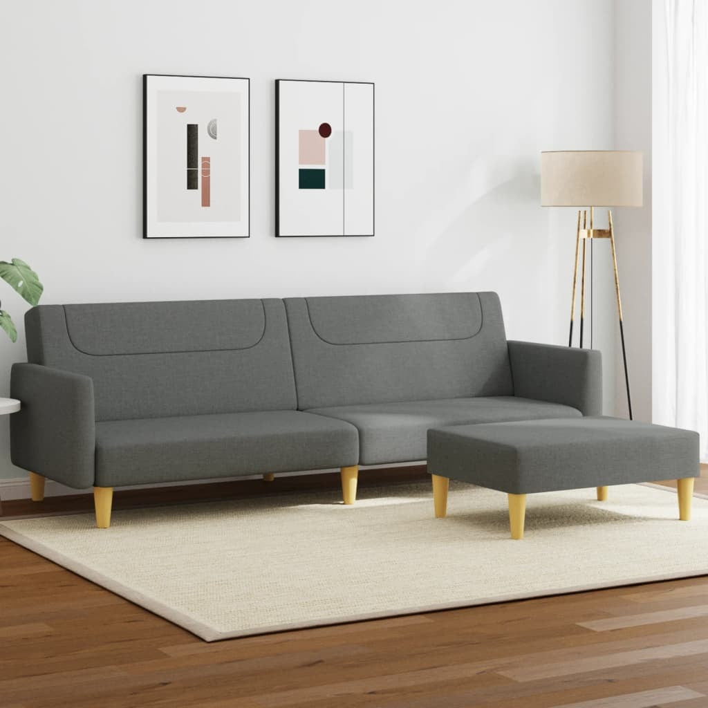 2-Seater Sofa Bed with Footstool Dark Gray Fabric