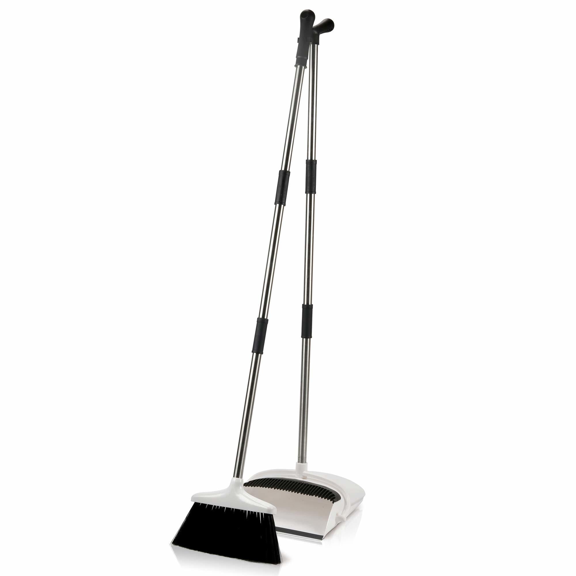 Broom and Dustpan Set for Home - Premium Long Handled Broom Dustpan Combo - Upright Standing Lobby Broom and Dust Pan Brush w/Handle - Great Edge, Lightweight and Robust