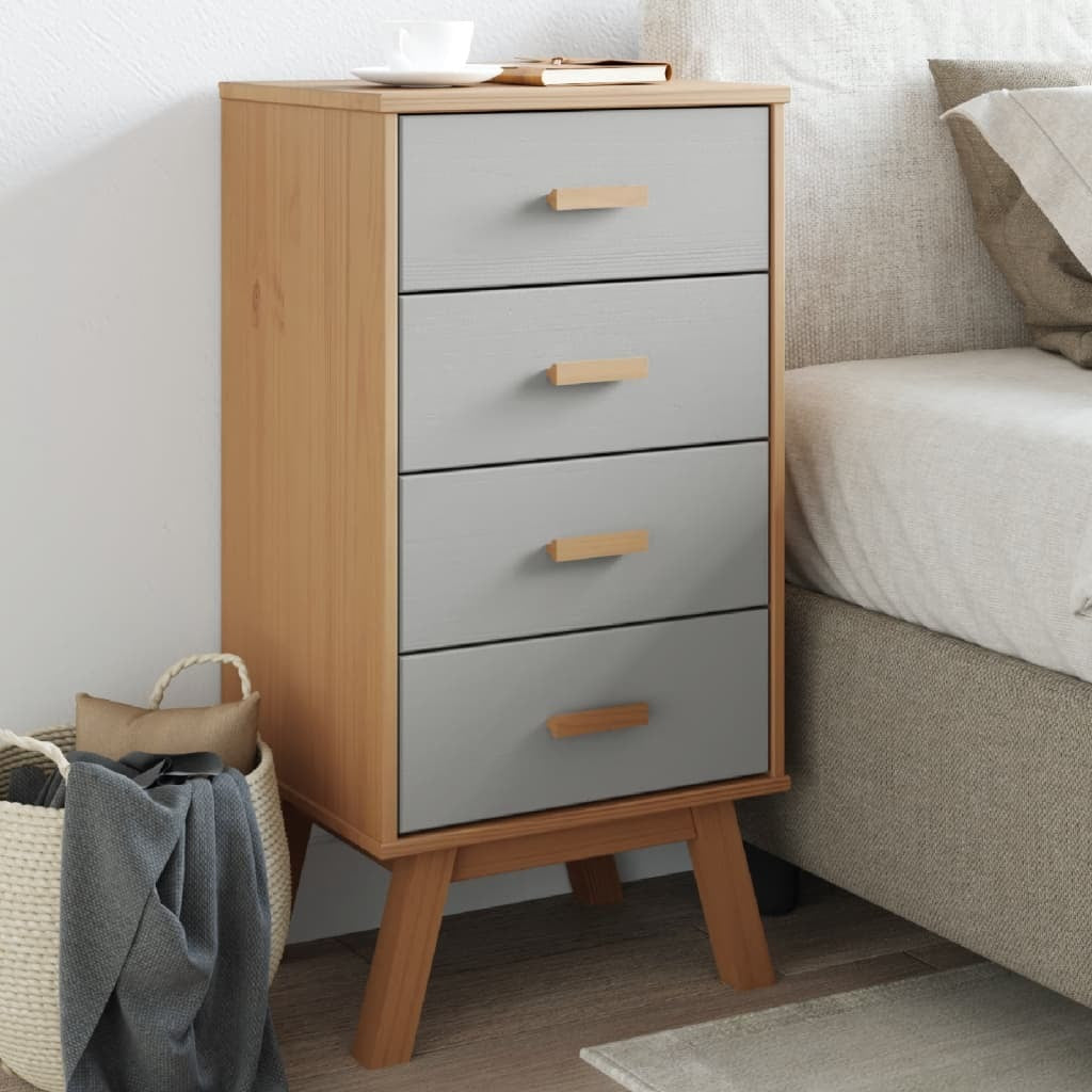 Bedside Cabinet OLDEN Gray and Brown Solid Wood Pine