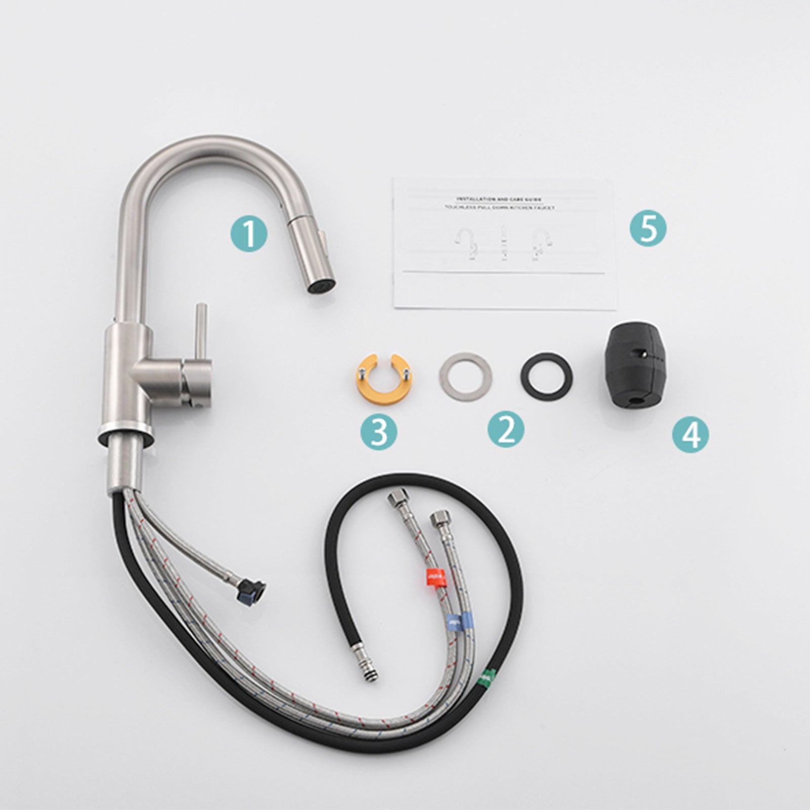 Sink Faucet, Brushed Nickel Kitchen Faucets with Pull Down Sprayer, Bathroom Sink Faucets Mini Bar Prep Faucet