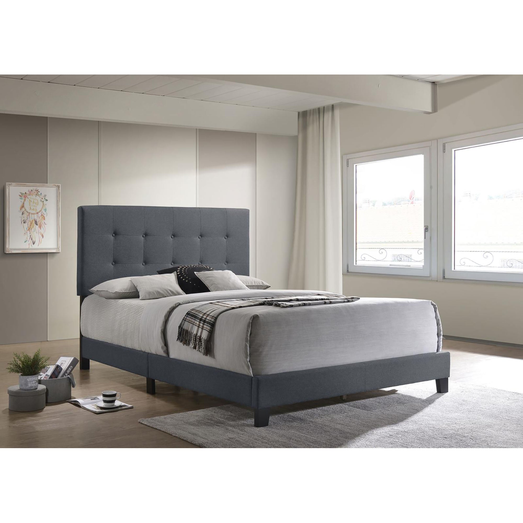 Grey Tufted Queen Panel Bed