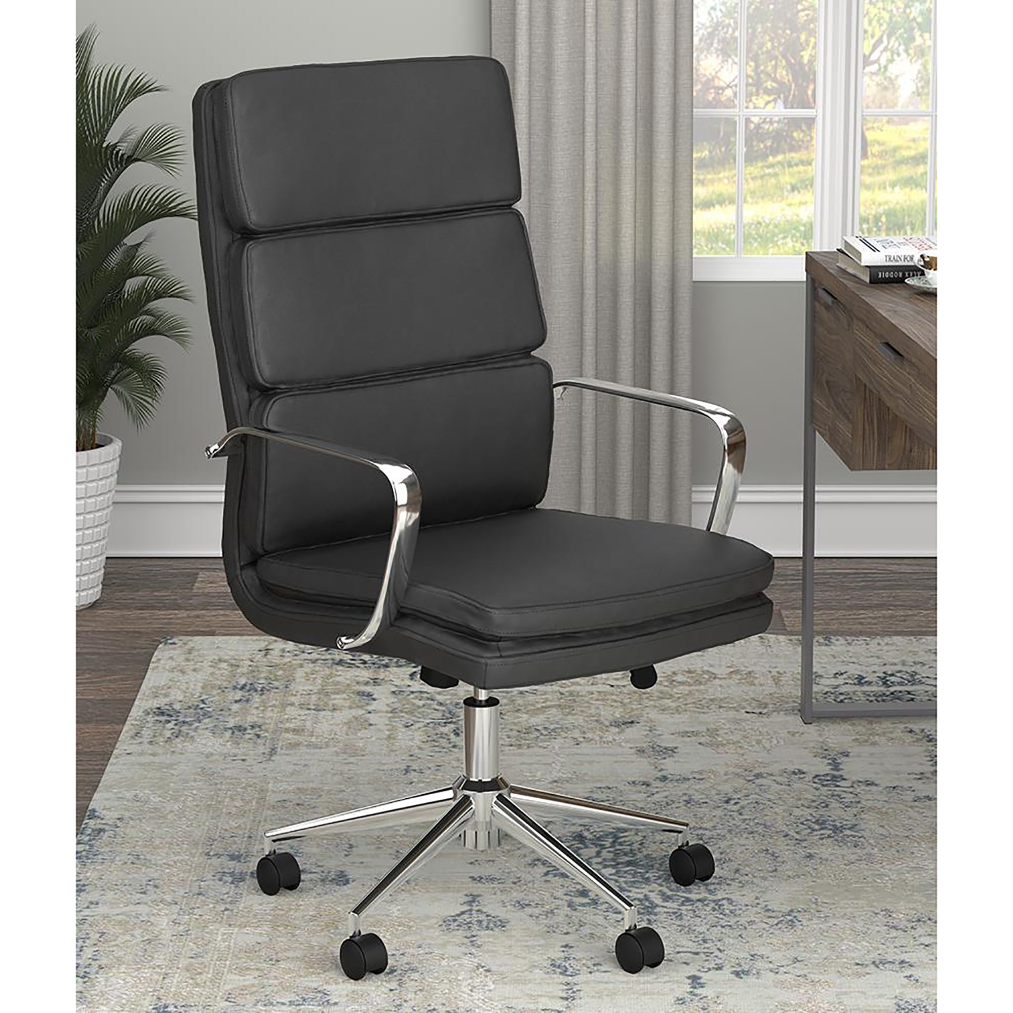 Black and Chrome Upholstered Office Chair with Casters