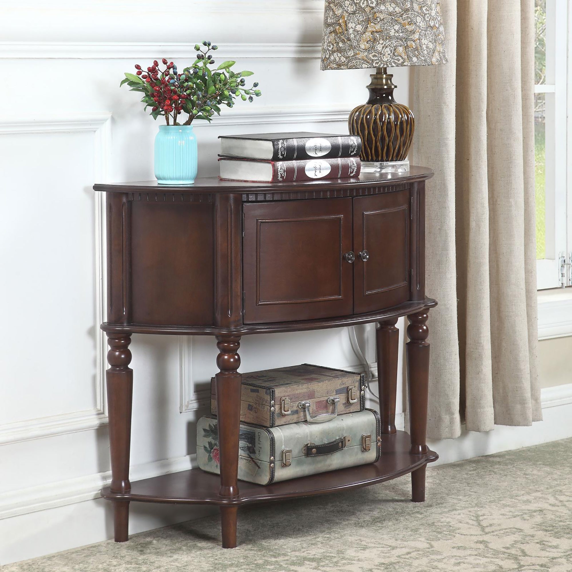 Brown Half Moon Console Table