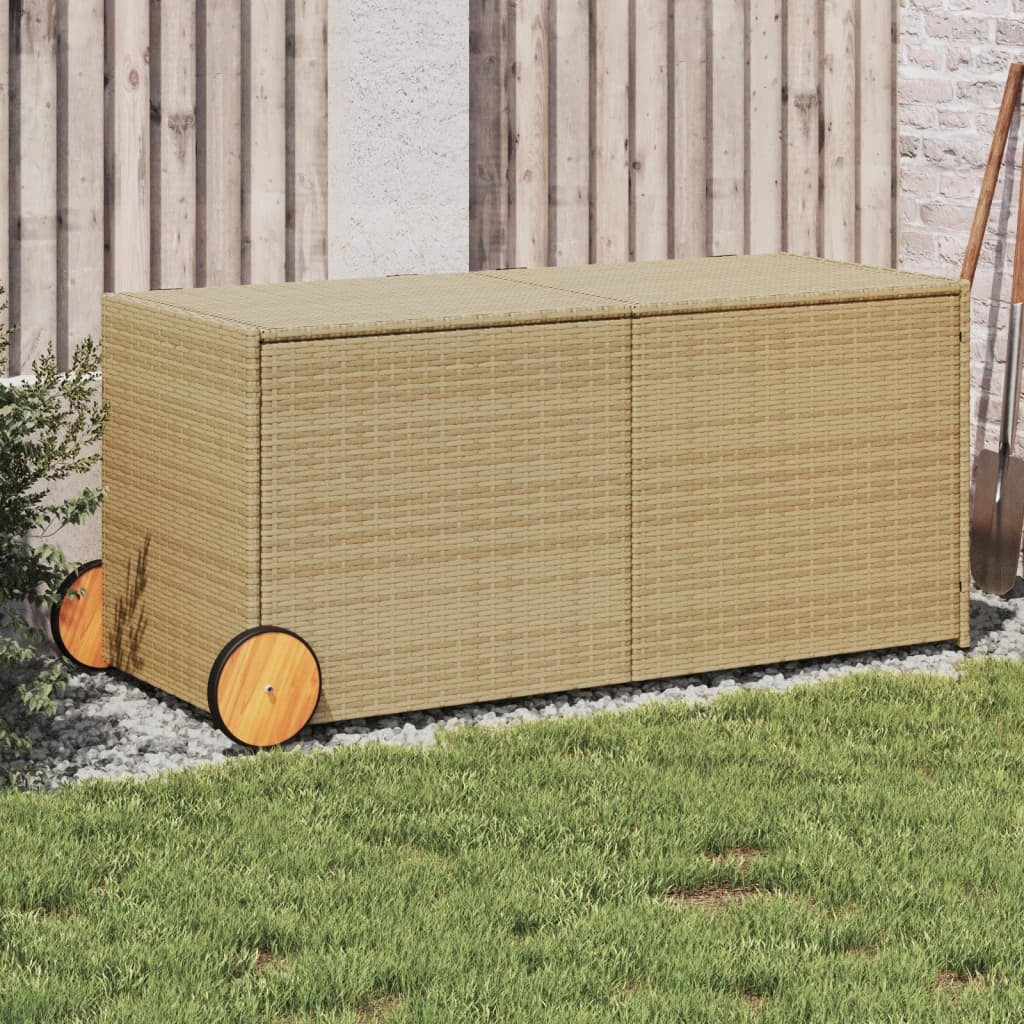 Garden Storage Box with Wheels Mix Beige 74.8 Gal Poly Rattan