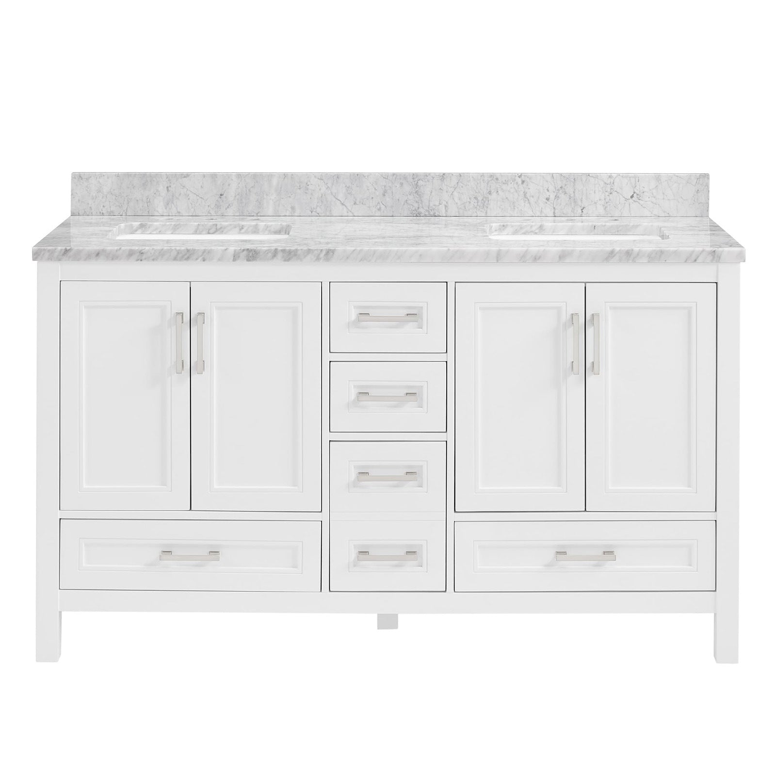 60 in Undermount Double Sinks Bathroom Storage Cabinet with Carrara Natural Marble Top