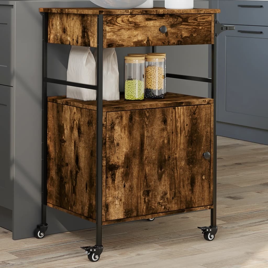 Kitchen Trolley Smoked Oak 22"x16.9"x35.2" Engineered Wood