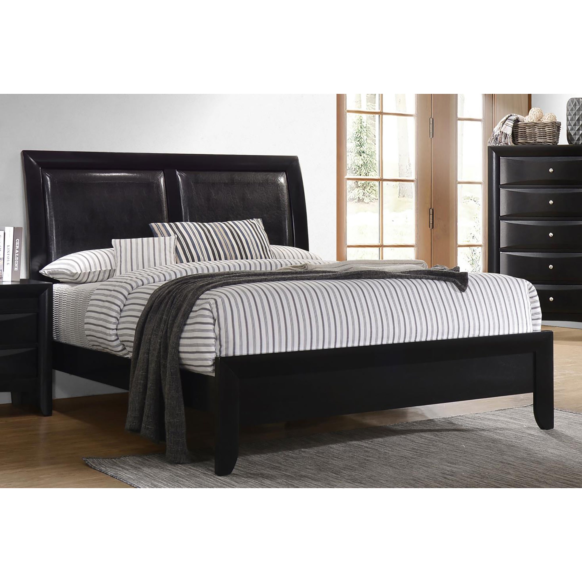 Black Upholstered Queen Panel Bed