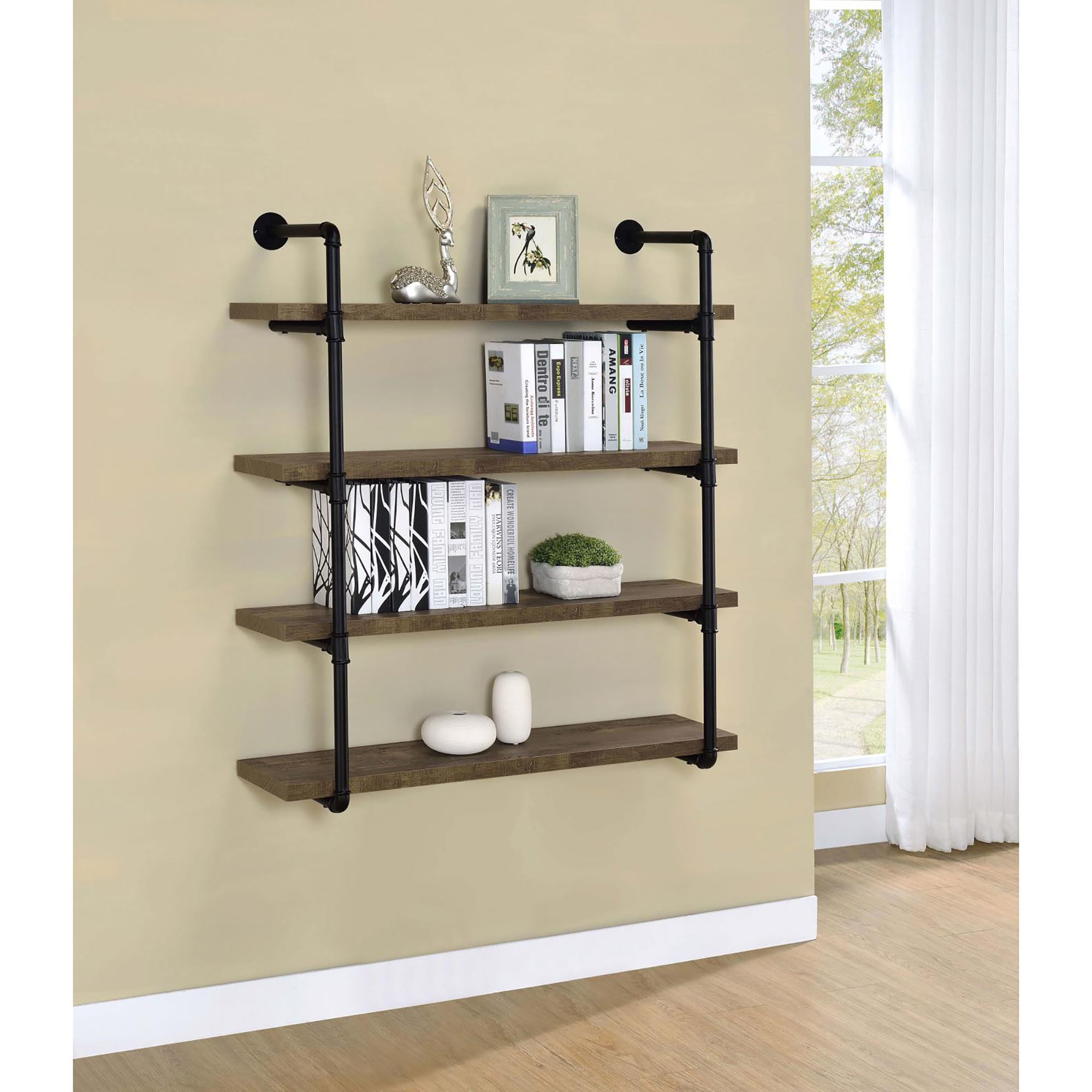 Black and Rustic Oak 40-inch Wall Shelf