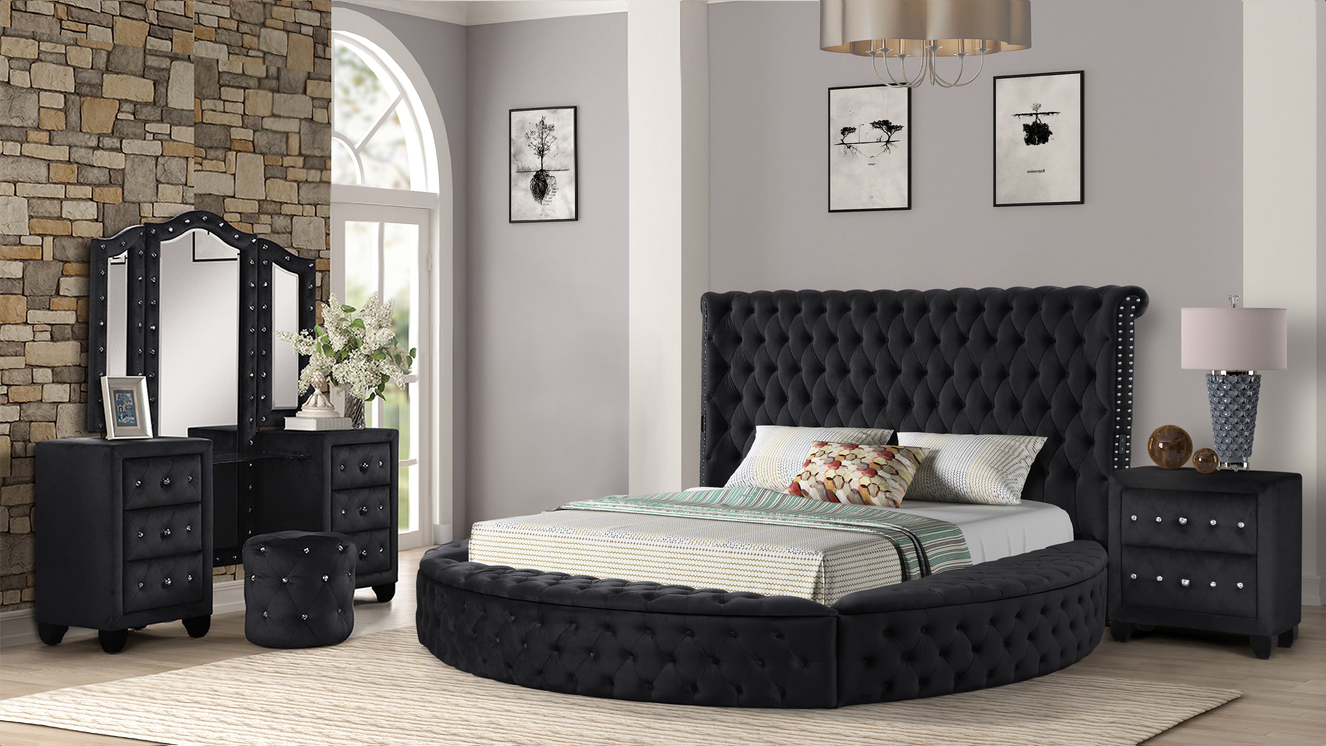 Hazel King 4 Pc Vanity Bedroom Set Made With Wood In Black Color