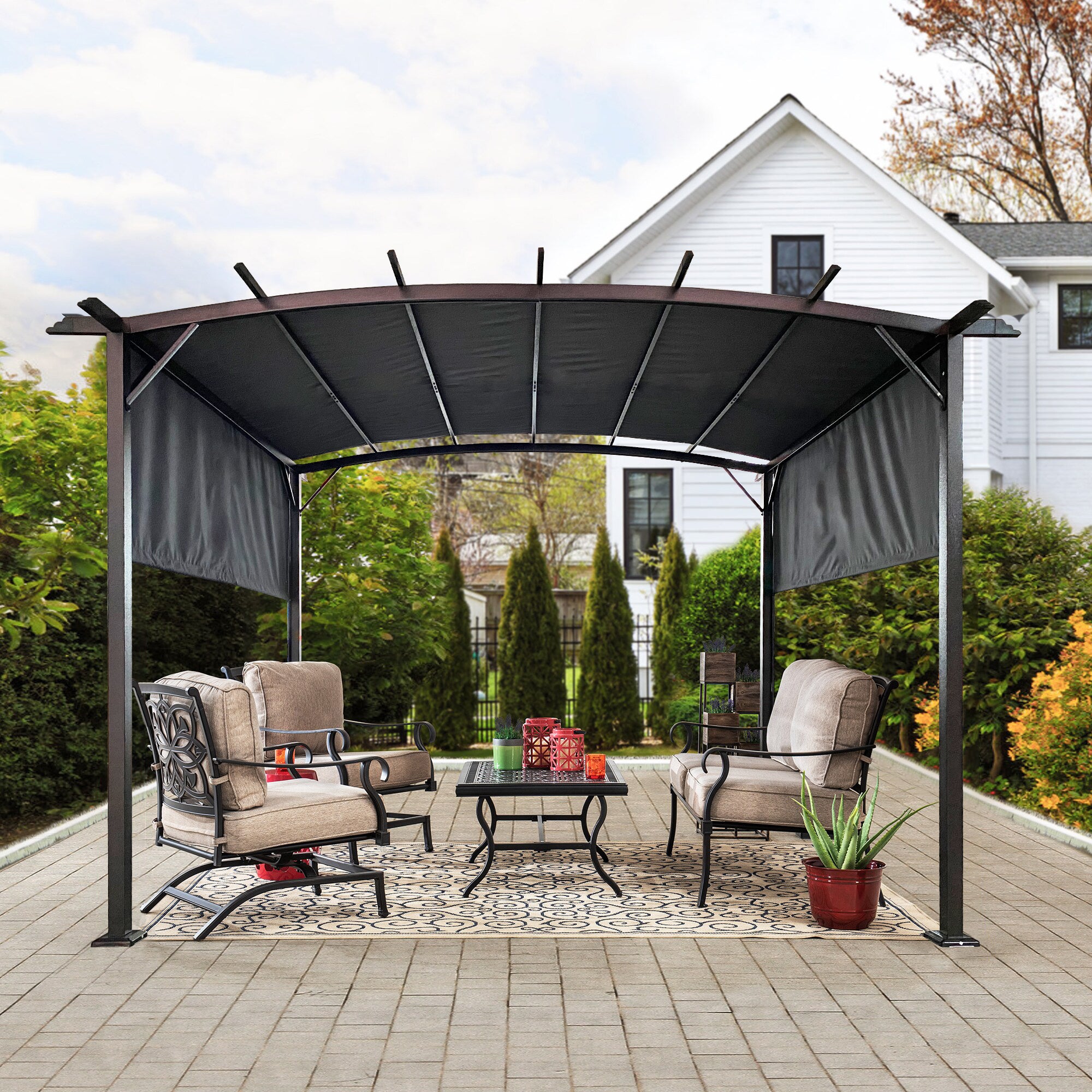 12 x 9 Ft Outdoor Pergola Patio Gazebo,Retractable Shade Canopy,Steel Frame Grape Gazebo,Sun shelter Pergola for Gardens,Terraces,Backyard Same as W419S00033