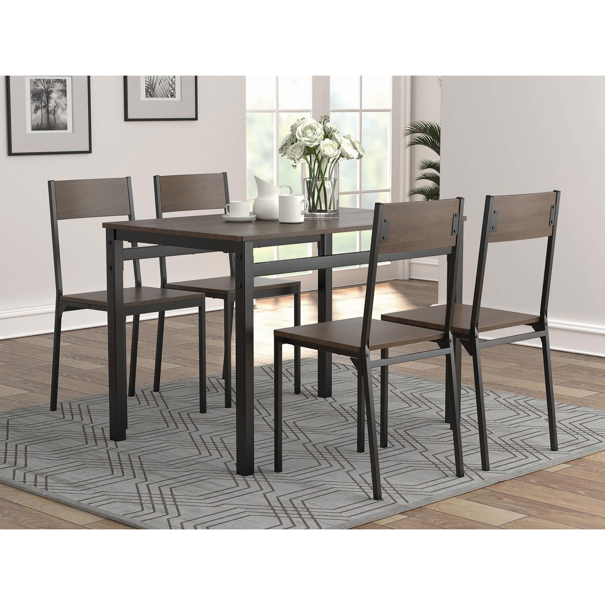 Dark Brown and Matte Black 5-Piece Dining Set