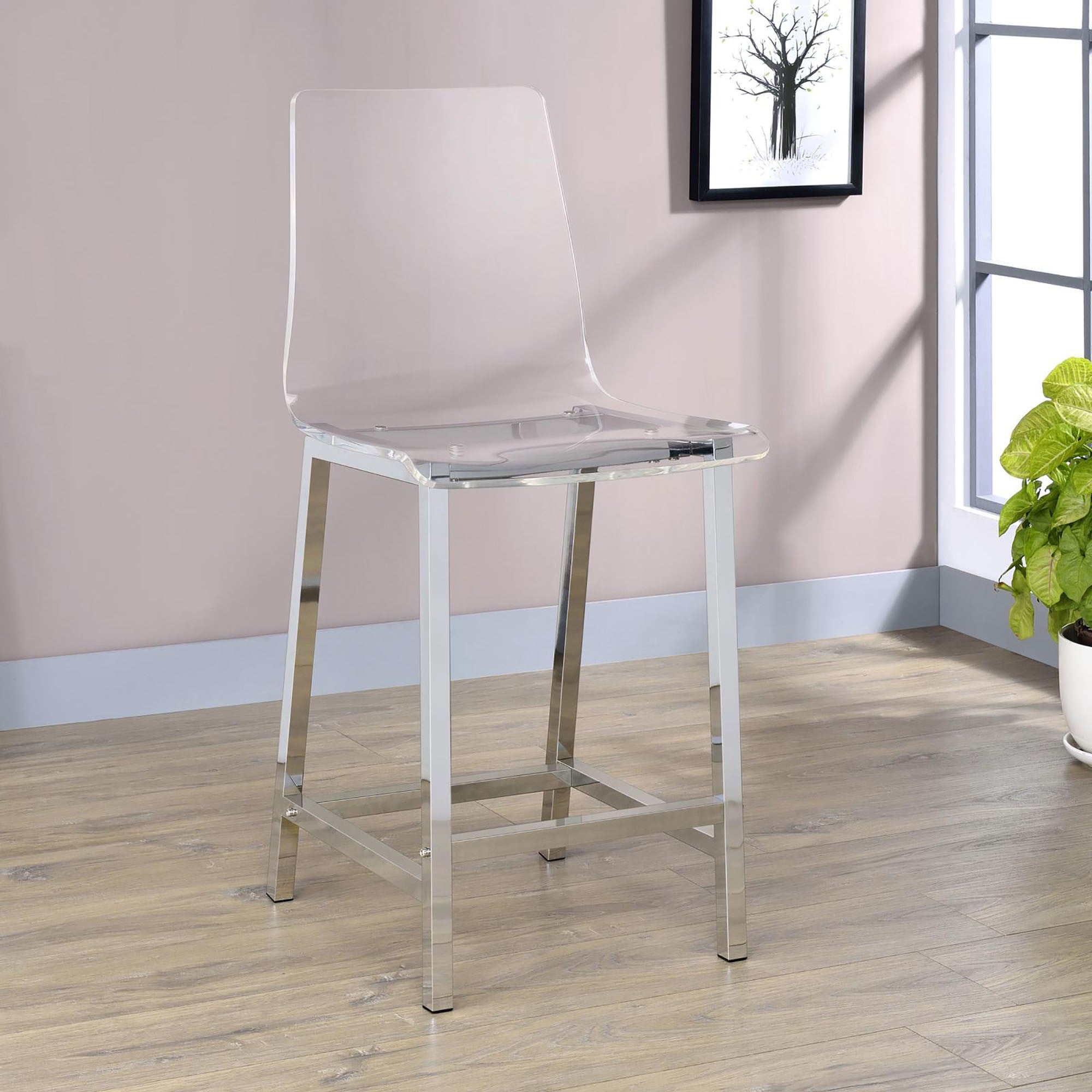 Clear and Chrome Counter Height Stools (Set of 2)