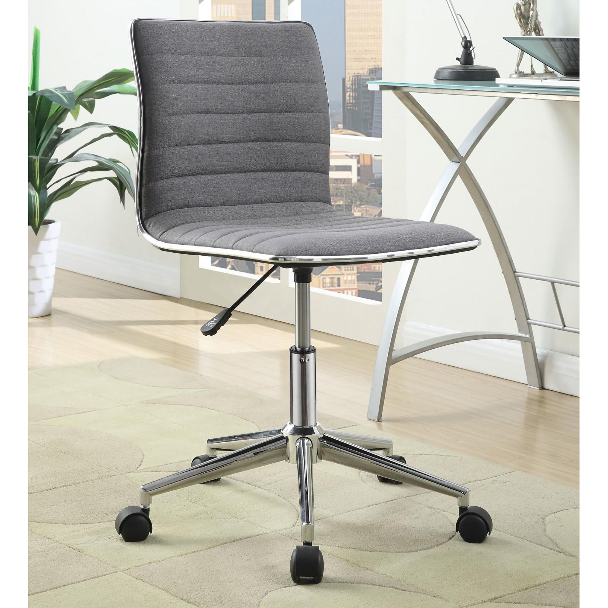 Grey and Chrome Armless Office Chair with Casters