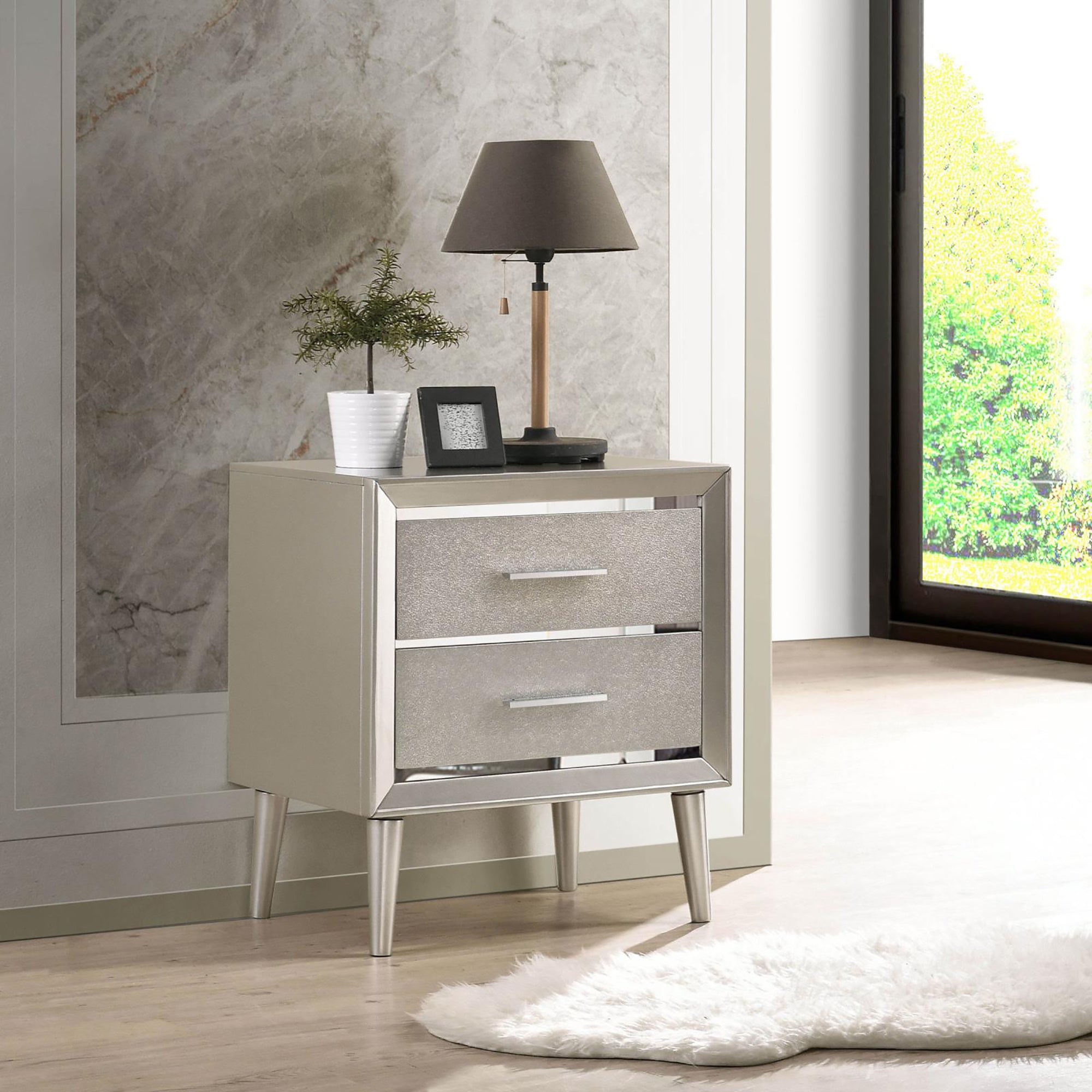 Metallic Sterling 2-drawer Nightstand