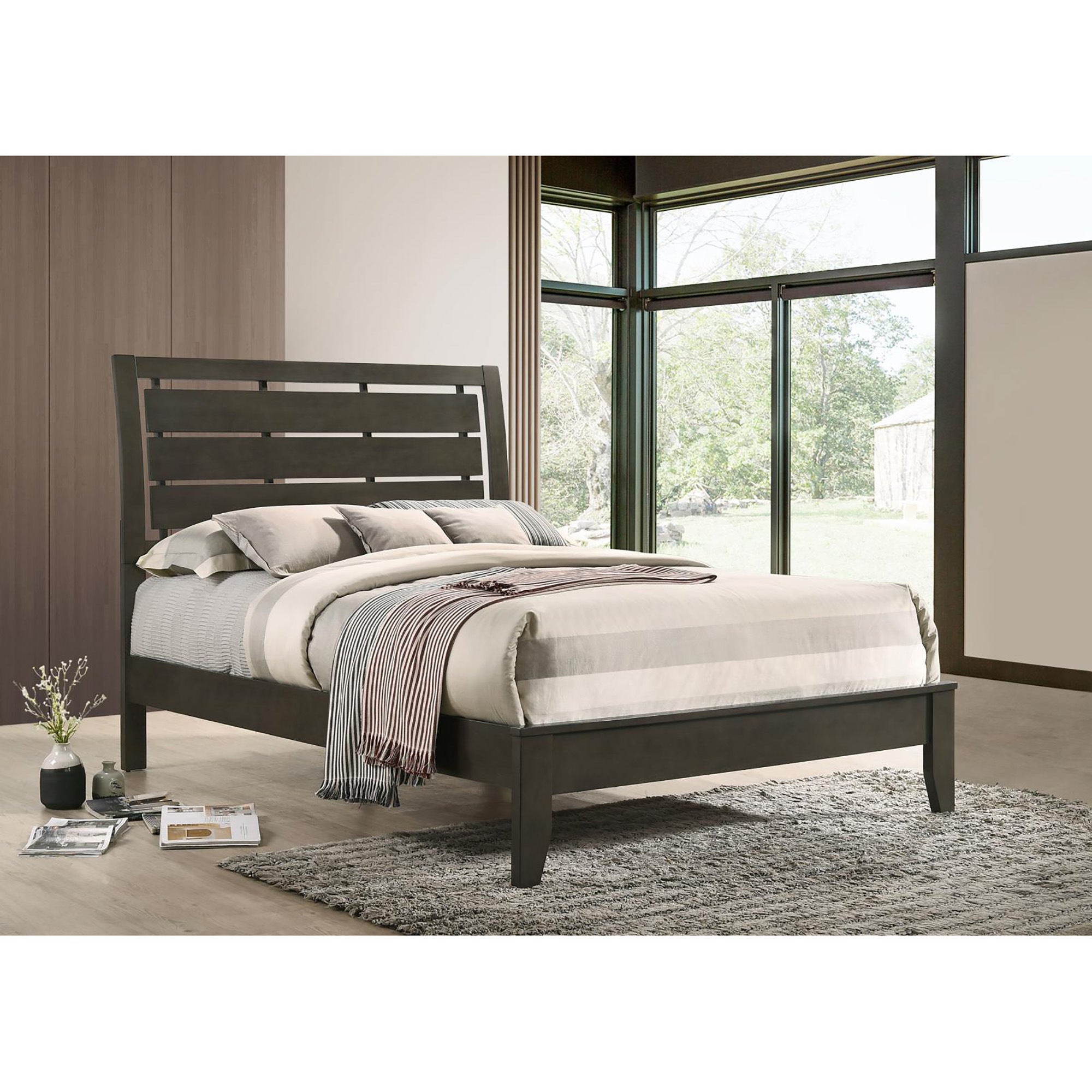 Mod Grey Slat Back Queen Panel Bed