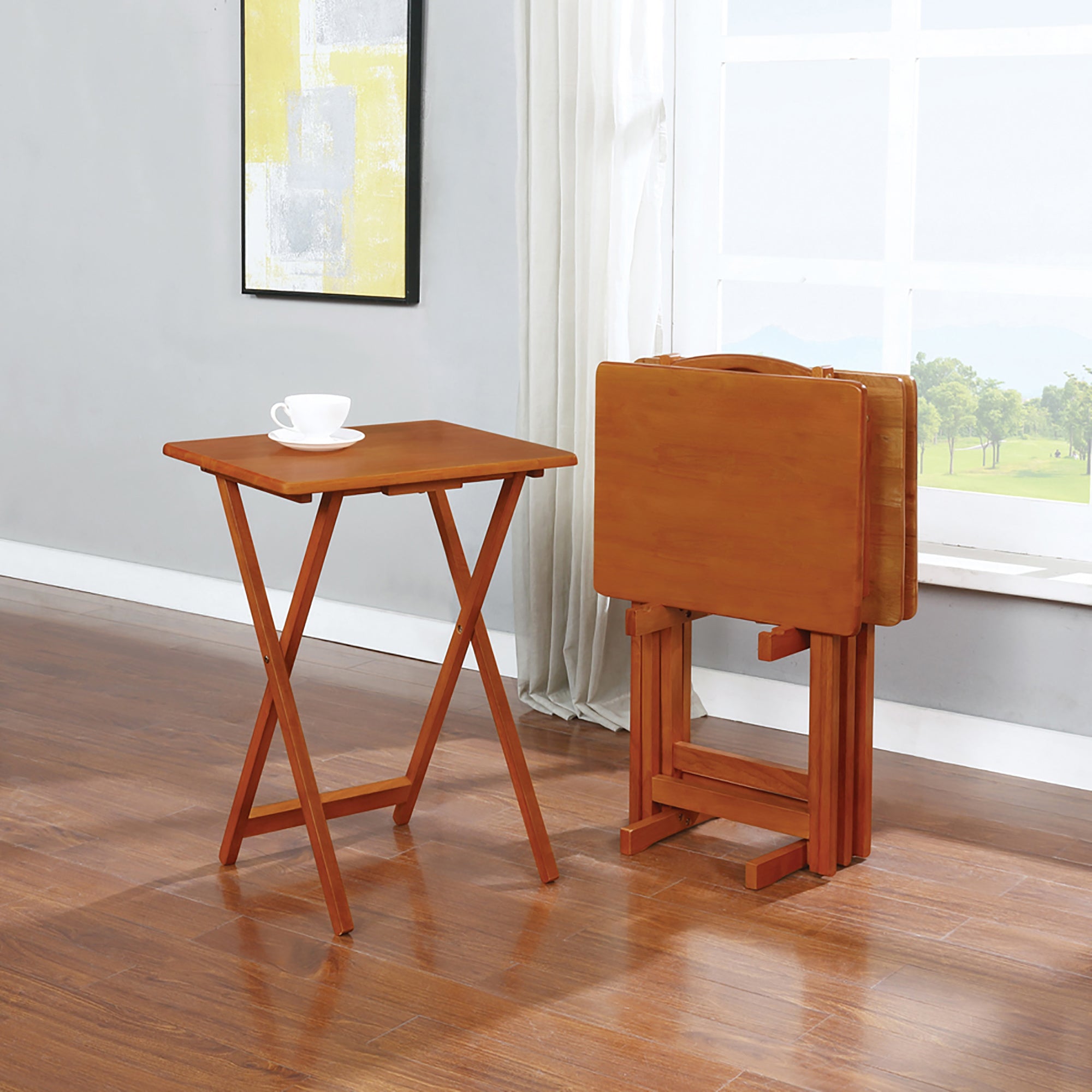 Golden Brown 5-piece Tray Table Set with Stand