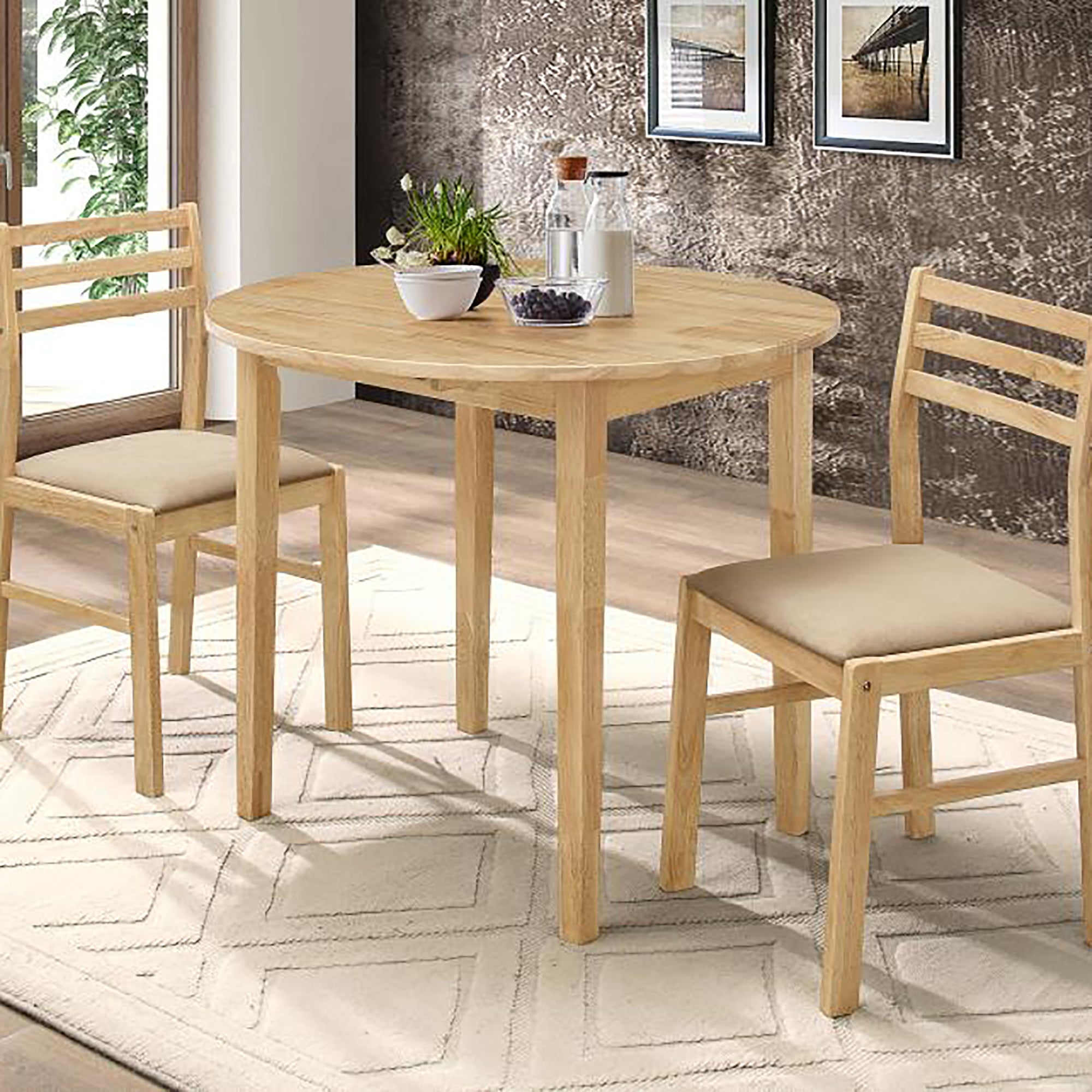 Natural and Tan 3-piece Dining Set with Drop Leaf