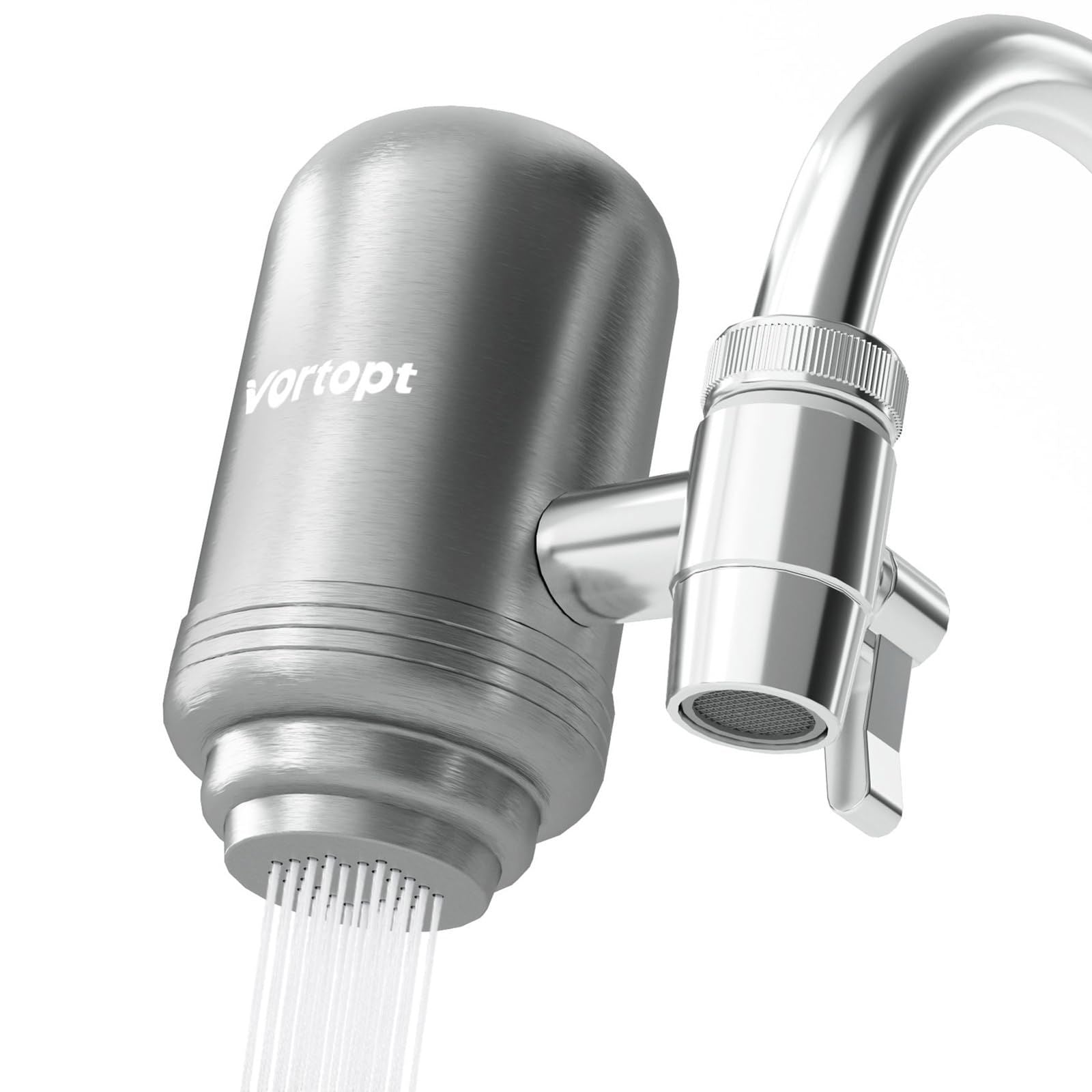 Vortopt Stainless Steel Faucet Water Filter for Sink - 500 Gallons Water Purifier for Faucet - Mount Tap Water Filtration System for Kitchen,Tub,Reduces Lead, Chlorine and Bad Taste,T2(1 Filter)