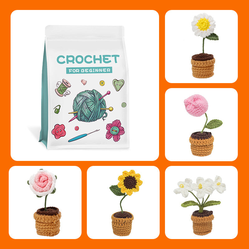 Beginner Crochet Kit 1 Set, DIY Animals Potted Plants Crochet Kit, Complete Knitting Supplies For Beginners, Easy To Learn With Instructional Video, Spring Season Gifts