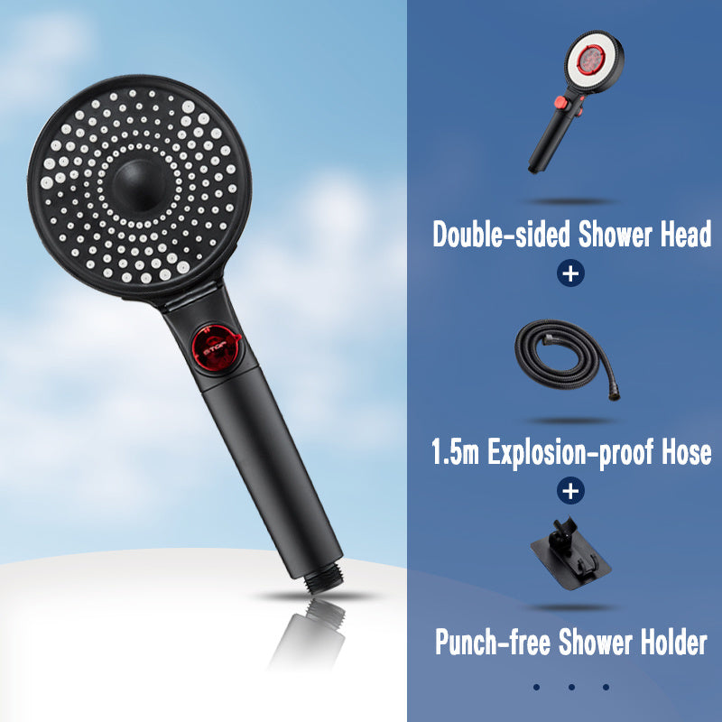 High Pressure Double-sided Shower Head 1 Set, 3 Modes With Hose & Holder, One-click Stop Shower Head Remove Chlorine & Beautify Skin, Black Knight Style, Bathroom Supplies Accessories