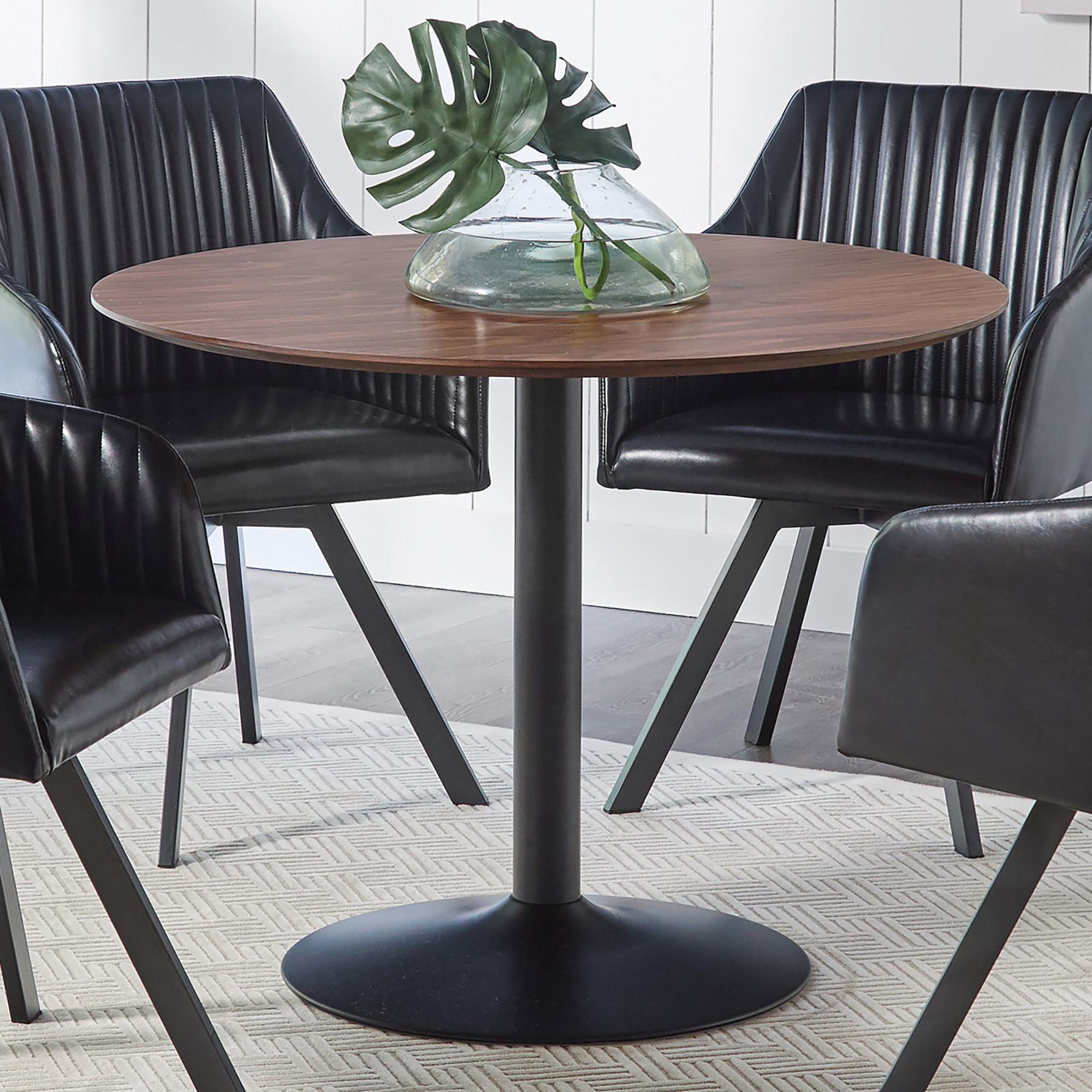 Brown and Black Round Dining Table