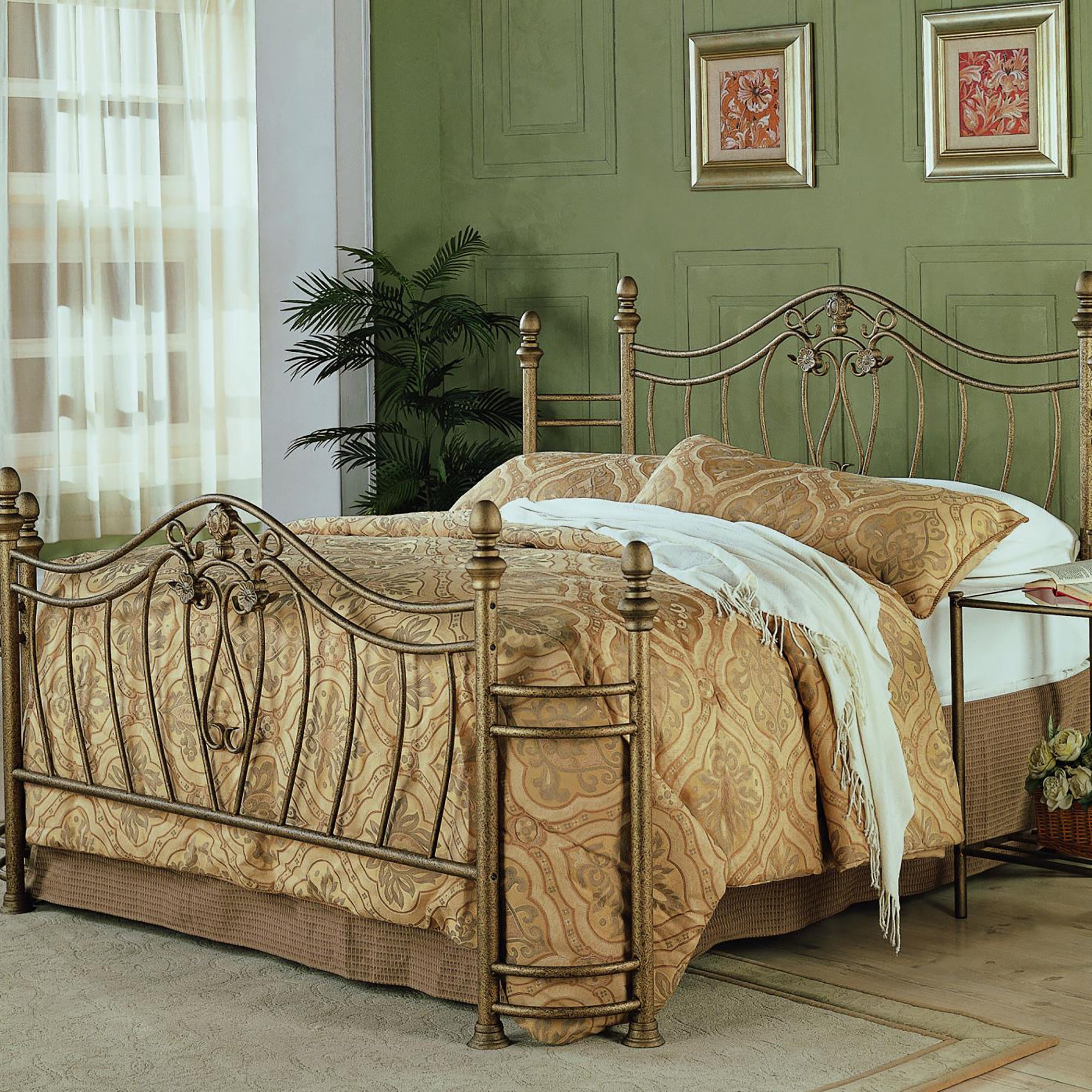 Antique Brushed Gold Metalwork Headboard and Footboard