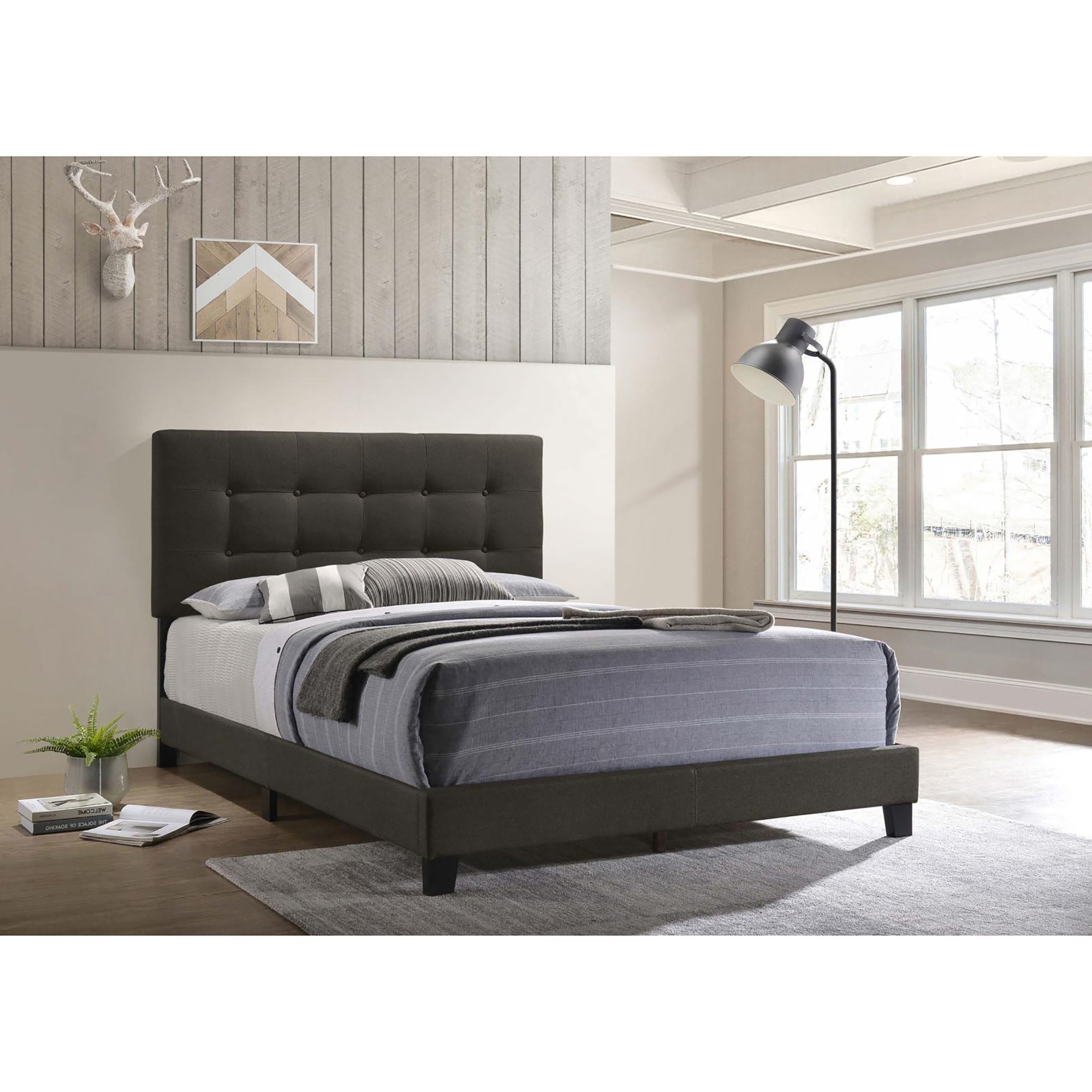 Charcoal Tufted Queen Panel Bed