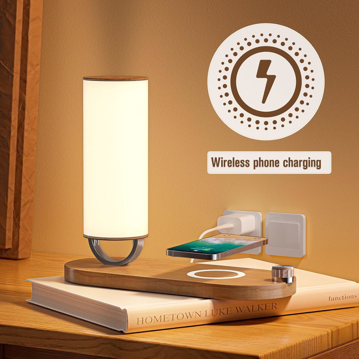 JW-2307A wireless charging with light adjustable brightness bedside night light fast charging 15W