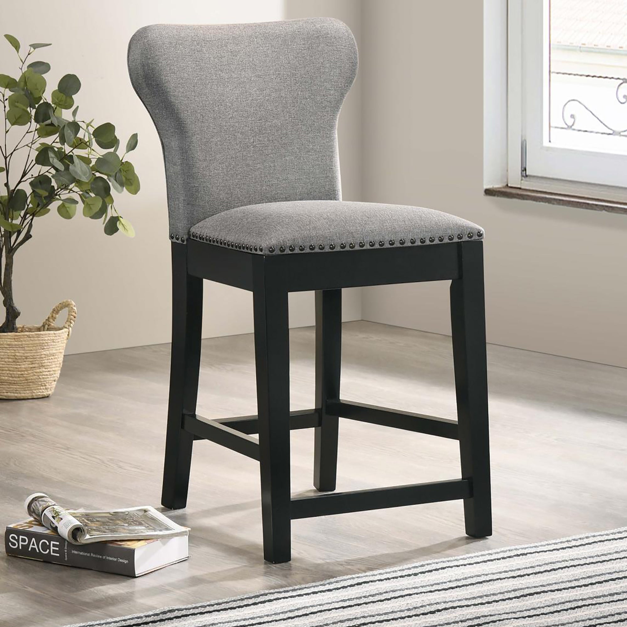 Grey and Black Stool with Nailhead Trim (Set of 2)