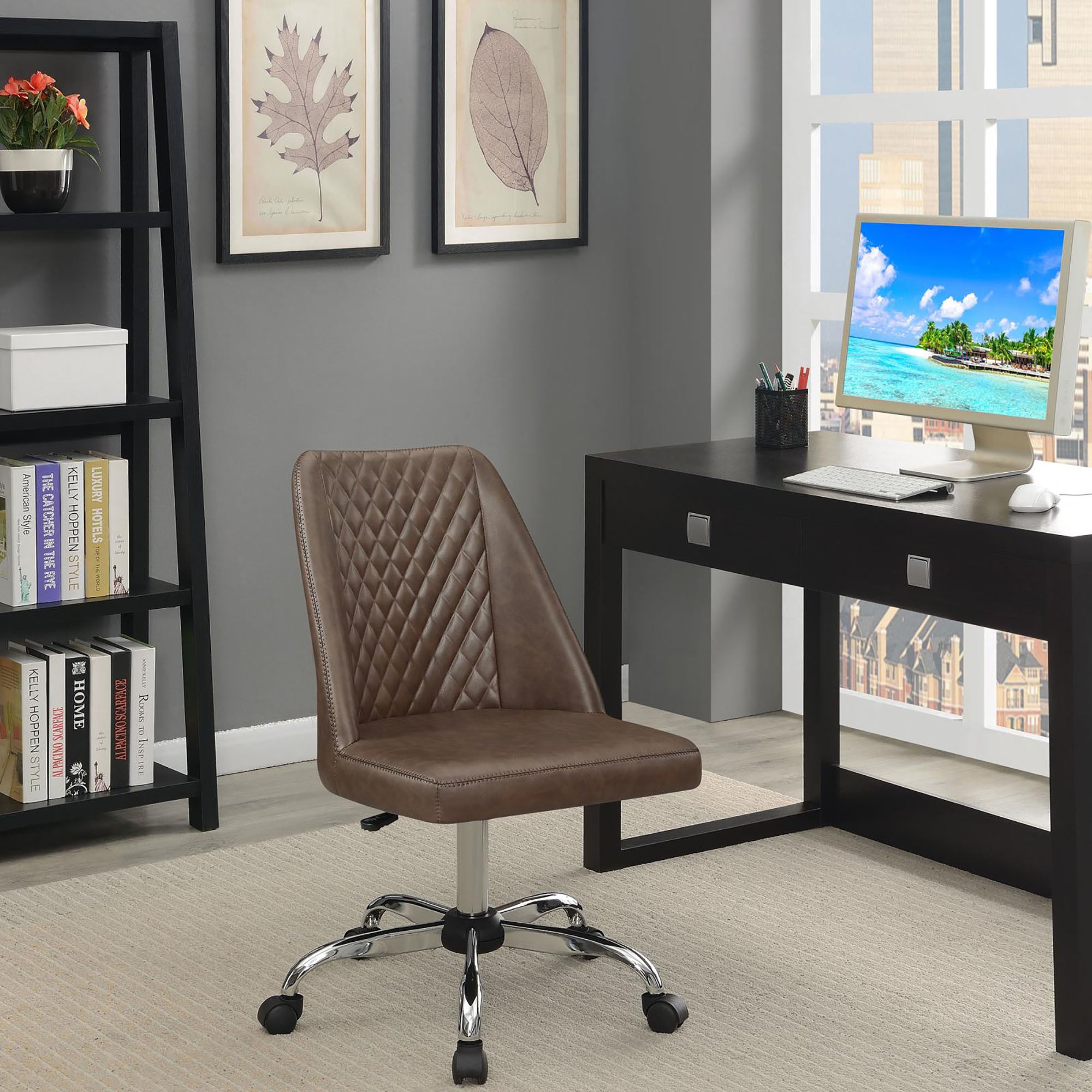 Brown and Chrome Adjustable Desk Chair