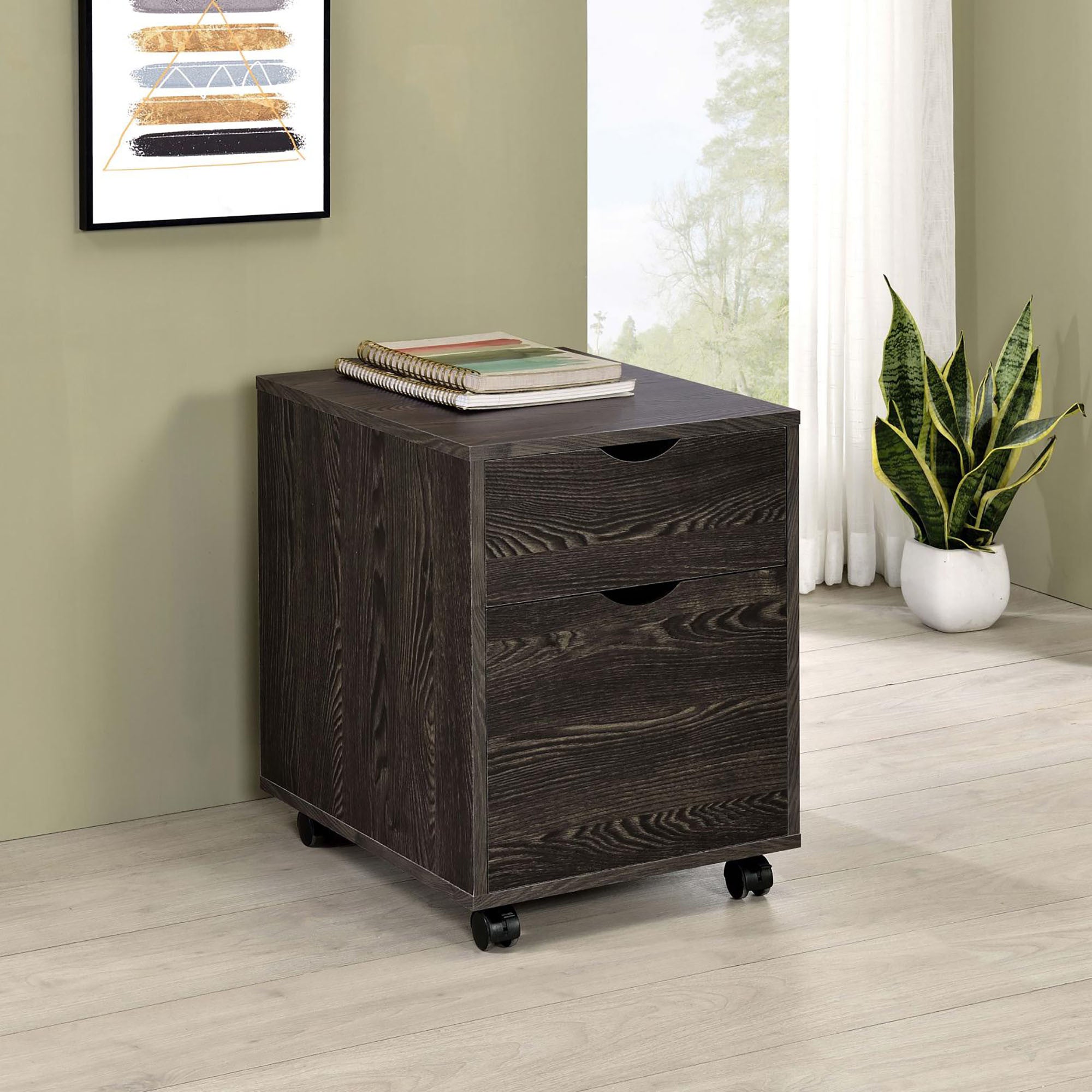 Dark Oak 2-Drawer File Cabinet with Casters