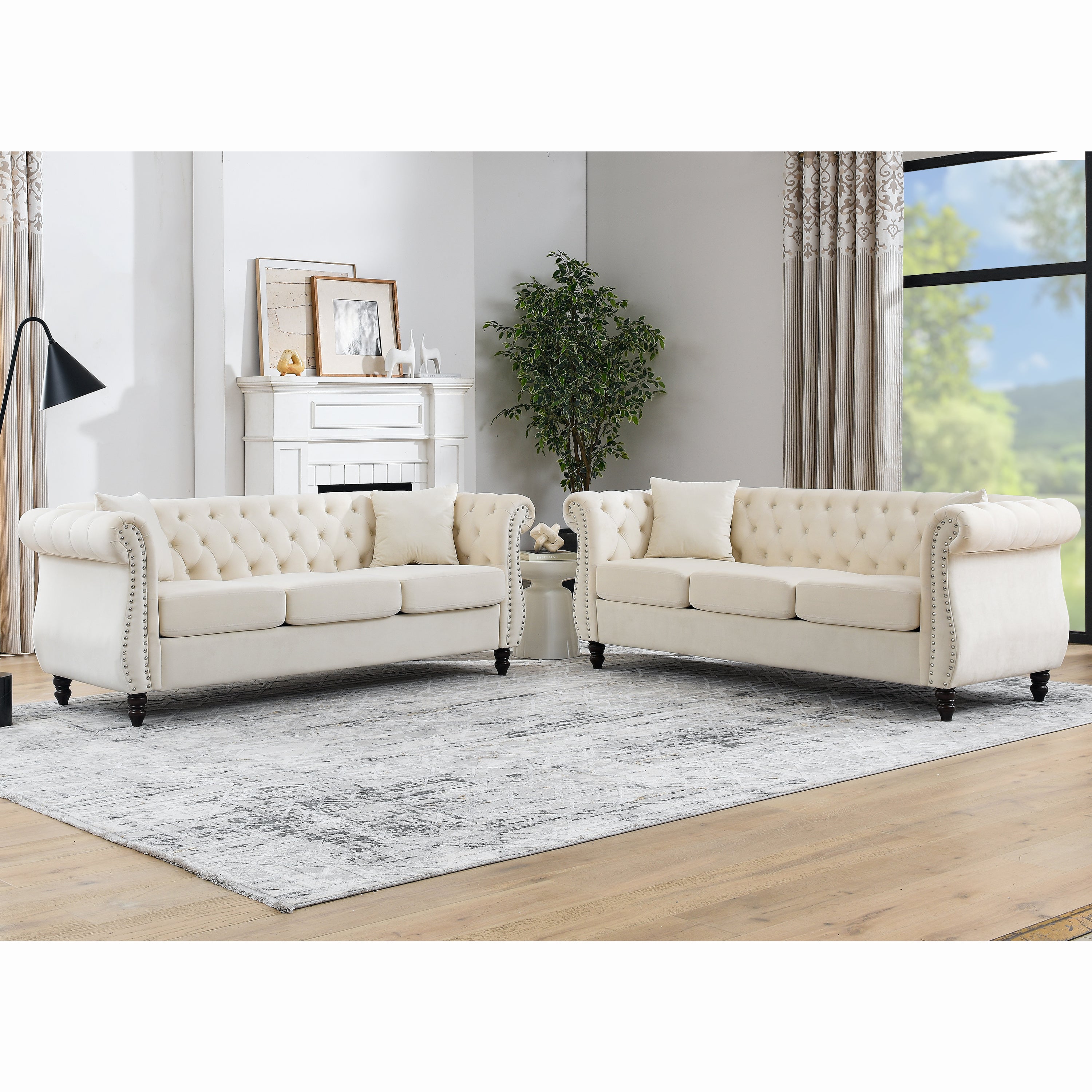 3-seater + 3-seater Combination sofa.Beige Velvet(W834S00063)